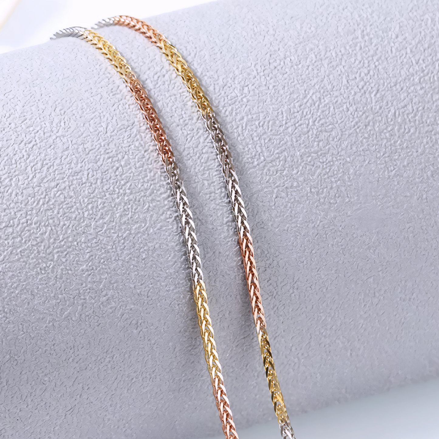 18K Tri-Color Three Tone Solid Chopin Gold Chain Necklace