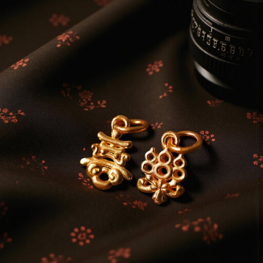 24K 999 Gold Chinese Joy and happiness Mini D.I.Y Charm Style Lucky Pendant