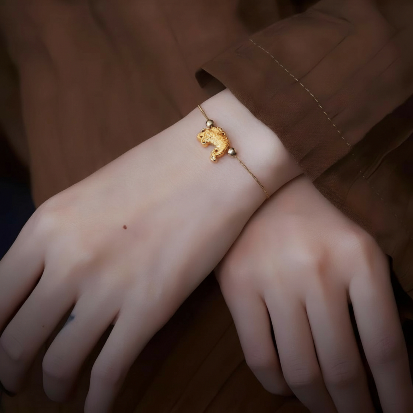 24K 999 Gold Ancient Vintage Style Engraved Fish Carp Mini D.I.Y Charm Pendant