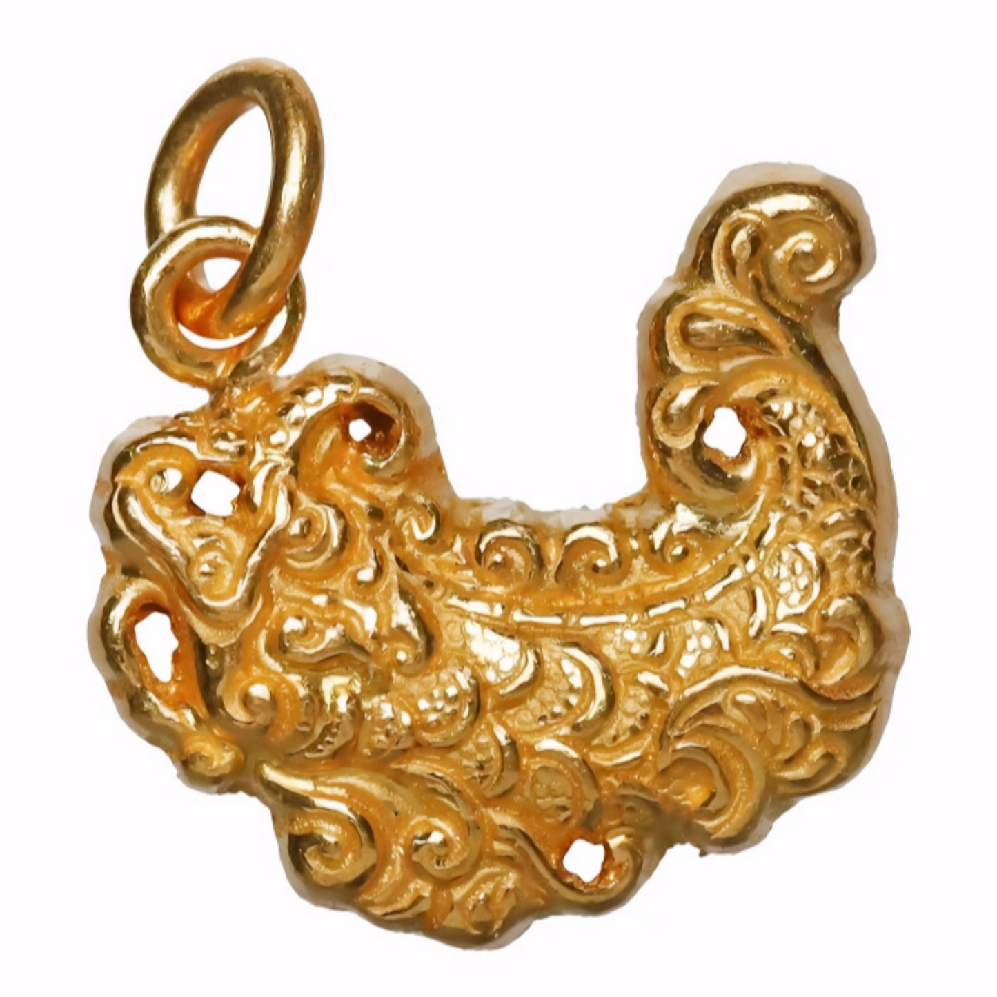 24K 999 Gold Ancient Vintage Style Engraved Fish Carp Mini D.I.Y Charm Pendant