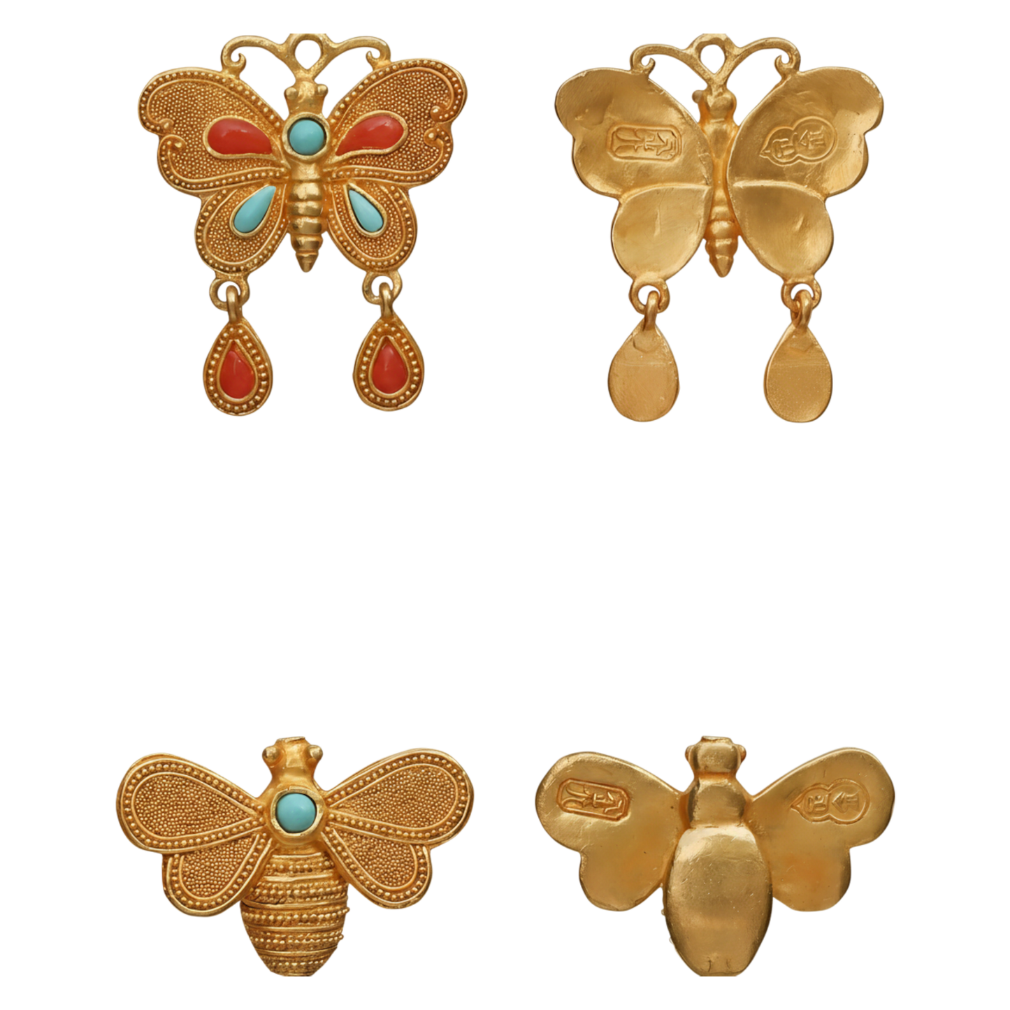 24K 999 Gold Ancient Vintage Cultural Craft Butterfly and Bee Pendant