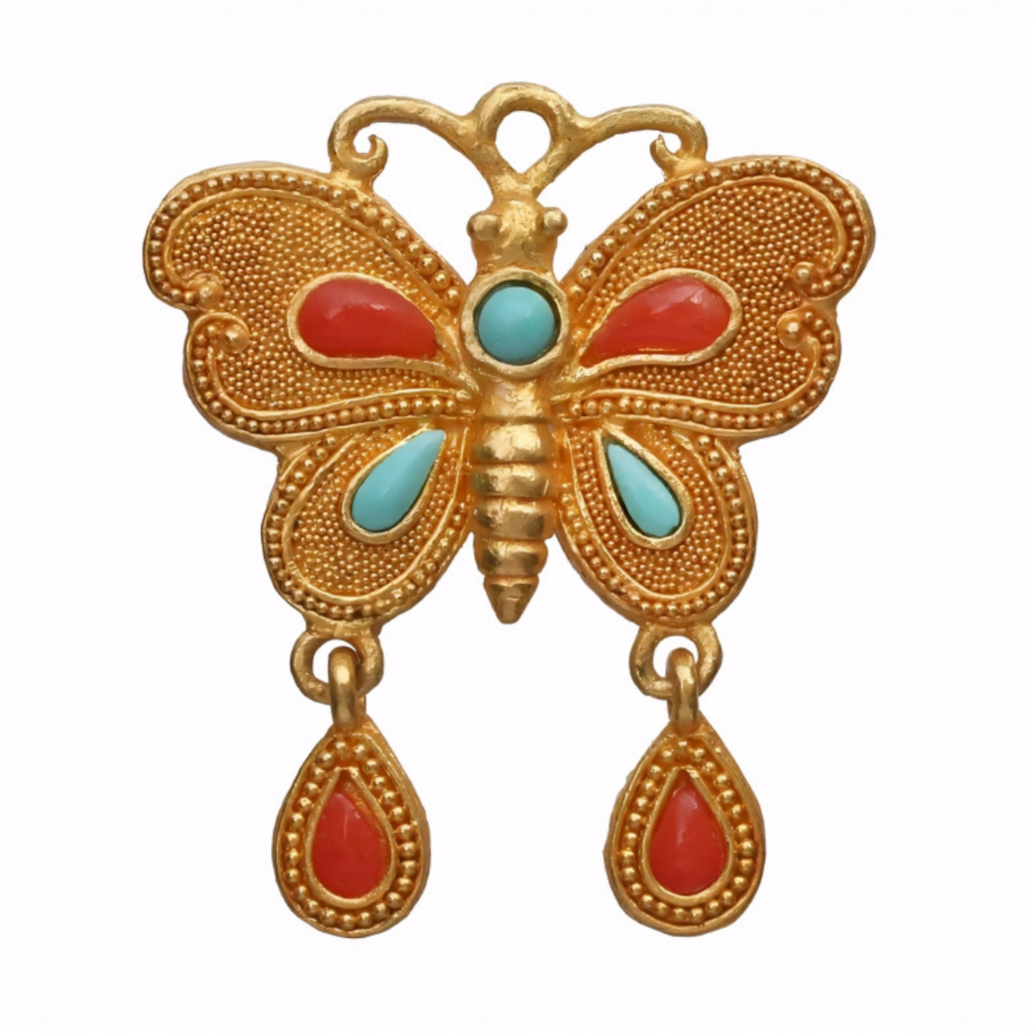 24K 999 Gold Ancient Vintage Cultural Craft Butterfly and Bee Pendant