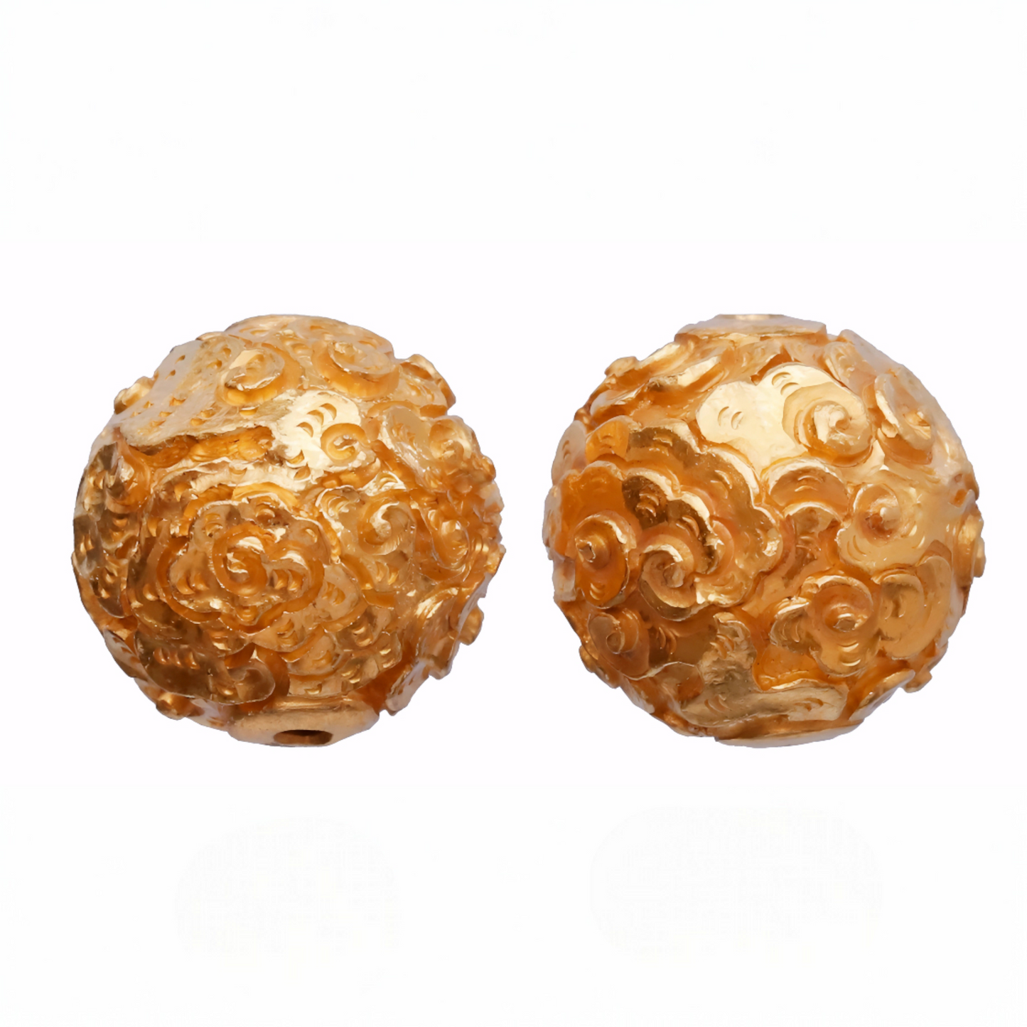 24K 999 Gold Ancient Vintage Engraved Lucky Cloud Pattern Round Bead Charm Spacer Pendant