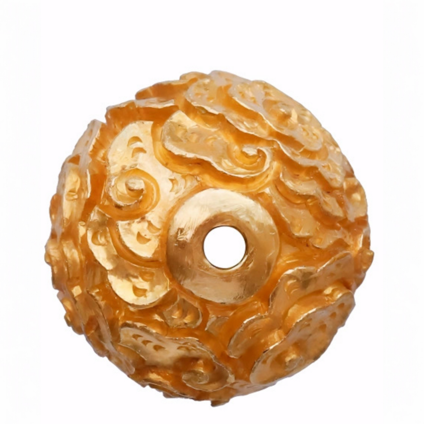 24K 999 Gold Ancient Vintage Engraved Lucky Cloud Pattern Round Bead Charm Spacer Pendant