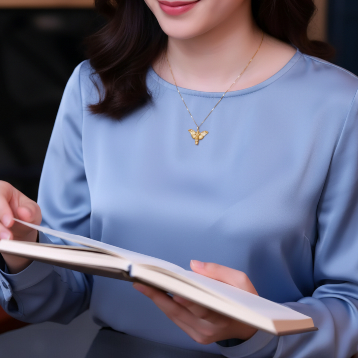 24K 999 Gold Vintage Style Diamond Hand-Engraved Guardian Angel Pendant