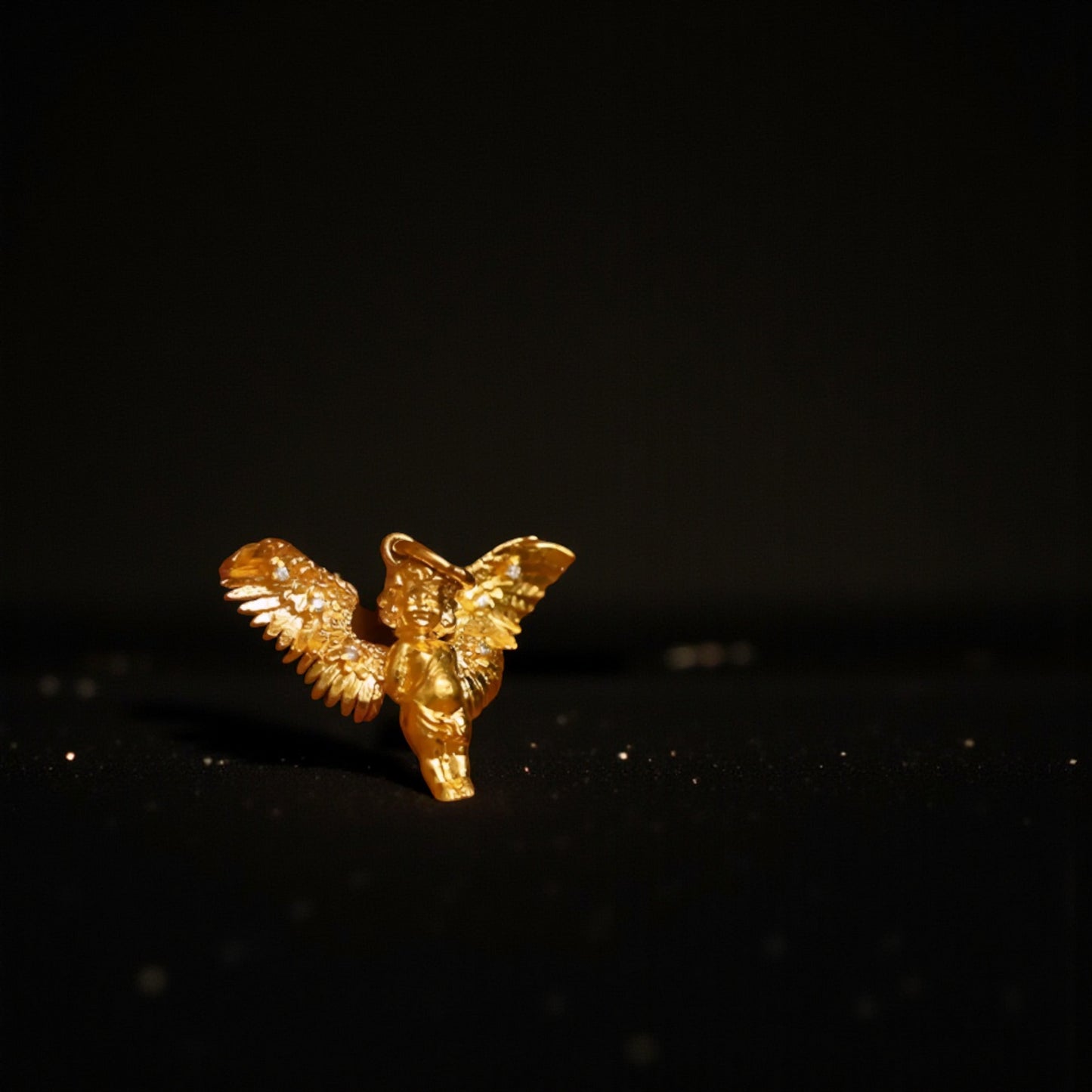 24K 999 Gold Vintage Style Diamond Hand-Engraved Guardian Angel Pendant