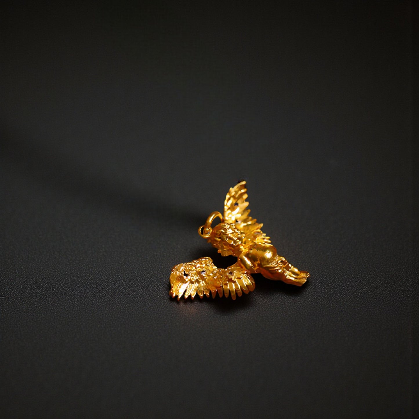 24K 999 Gold Vintage Style Diamond Hand-Engraved Guardian Angel Pendant