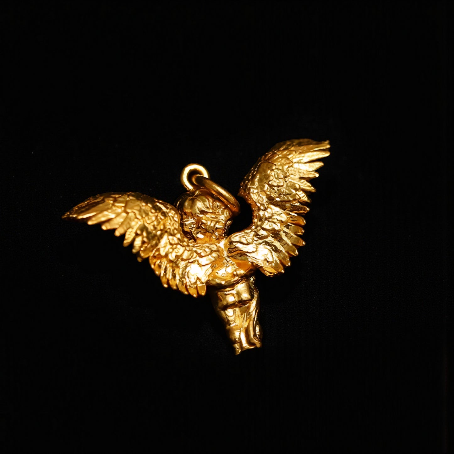 24K 999 Gold Vintage Style Diamond Hand-Engraved Guardian Angel Pendant