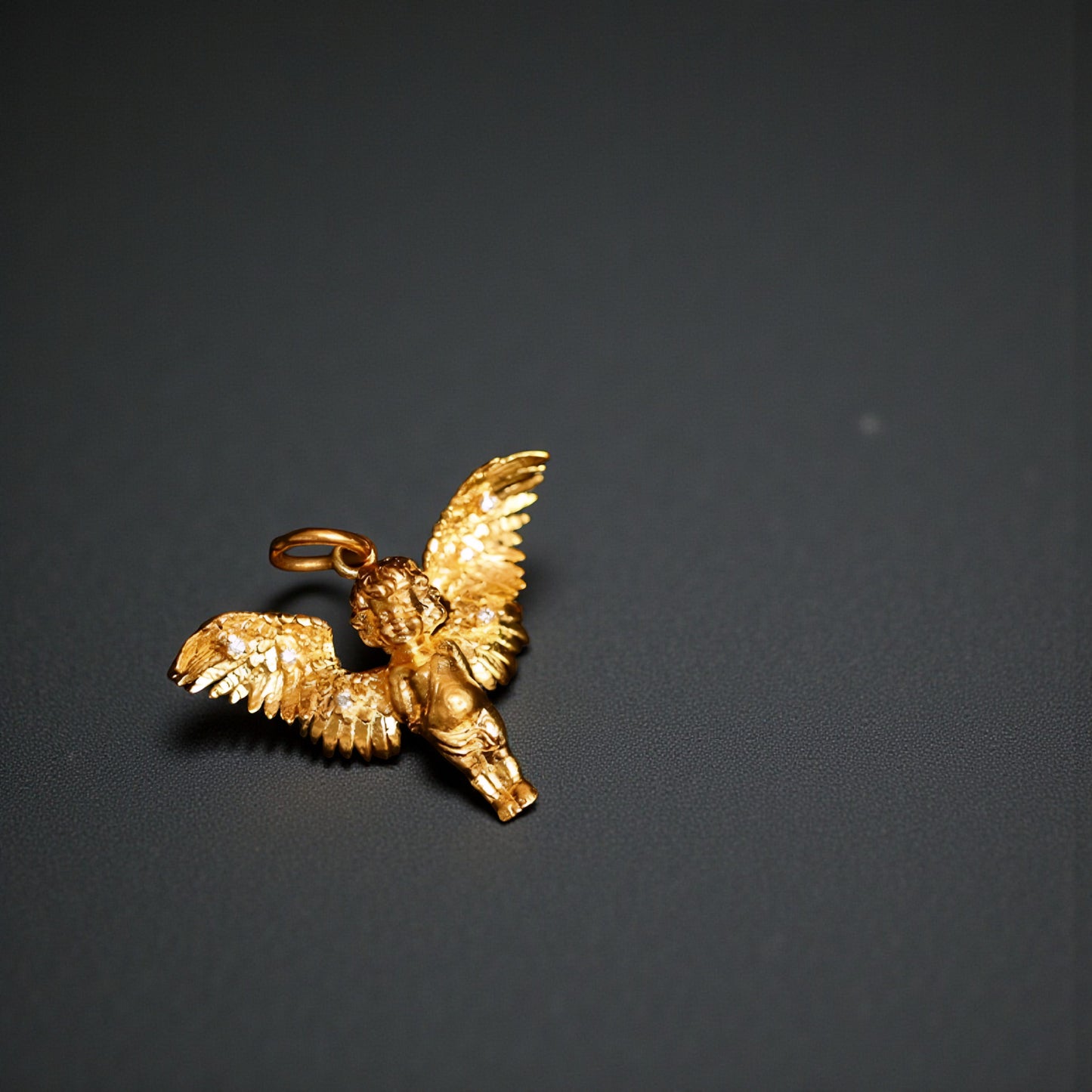 24K 999 Gold Vintage Style Diamond Hand-Engraved Guardian Angel Pendant