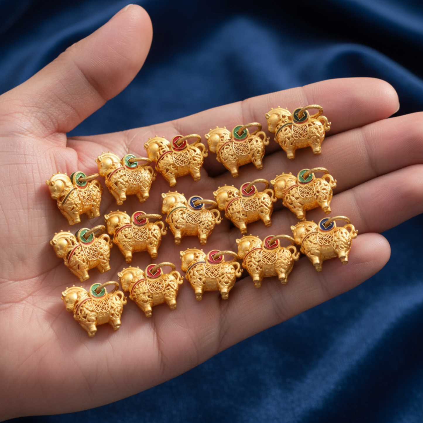 24K 999 Gold Vintage Zodiac Chinese Year of Horse Monthly Cloisonné Enamel Pendant