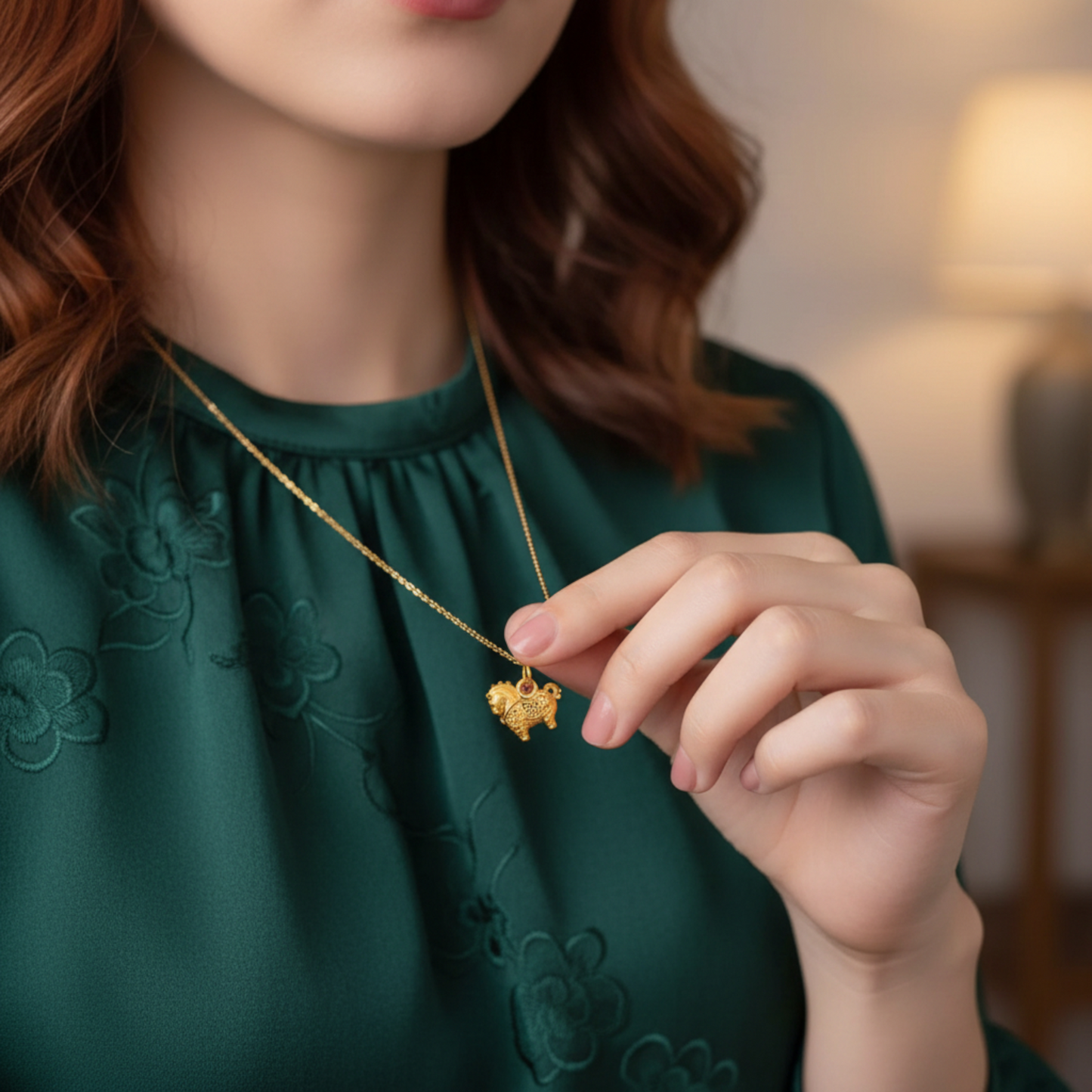 24K 999 Gold Vintage Zodiac Chinese Year of Horse Monthly Cloisonné Enamel Pendant