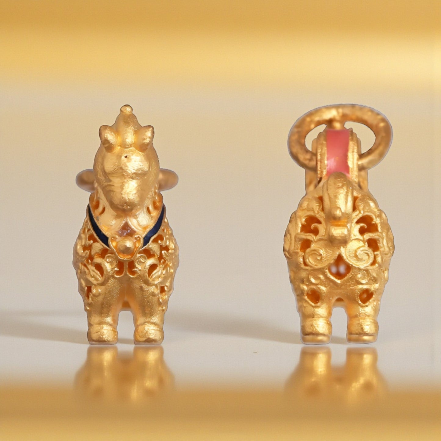 24K 999 Gold Vintage Zodiac Chinese Year of Horse Monthly Cloisonné Enamel Pendant