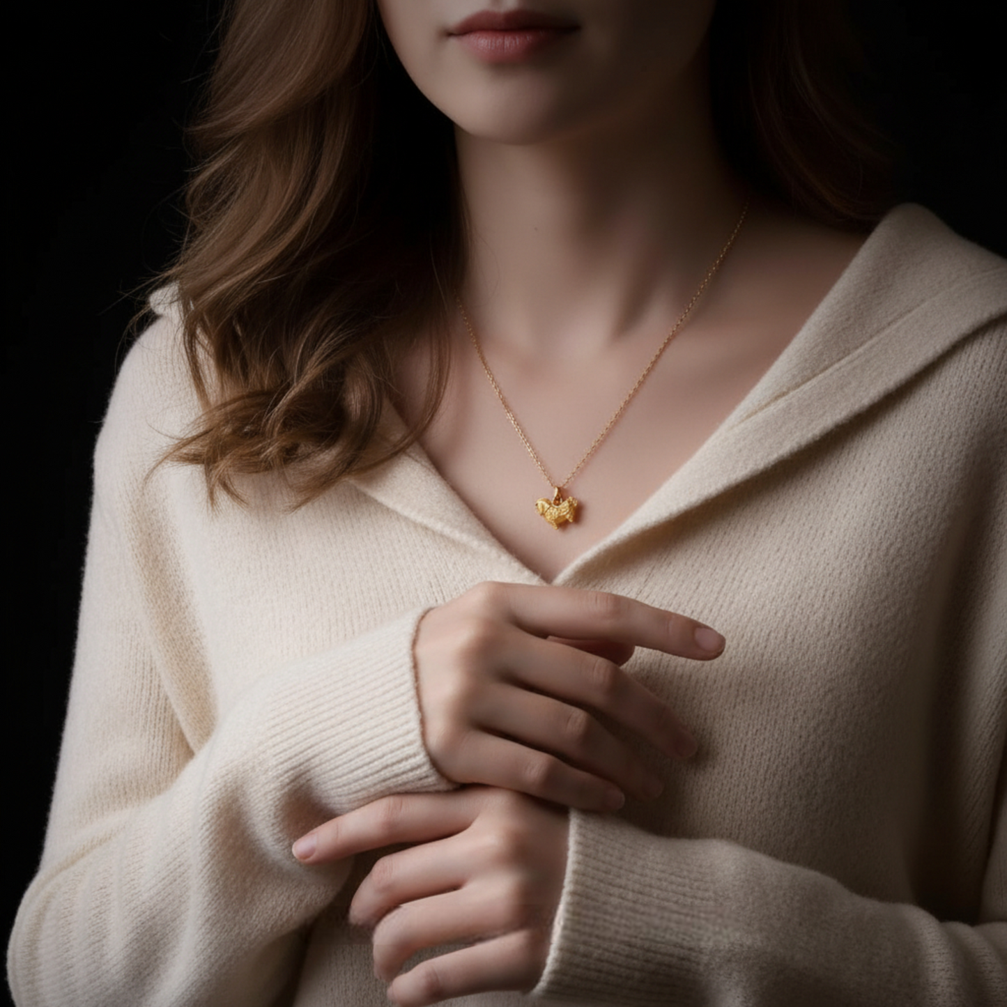 24K 999 Gold Vintage Zodiac Chinese Year of Horse Monthly Cloisonné Enamel Pendant