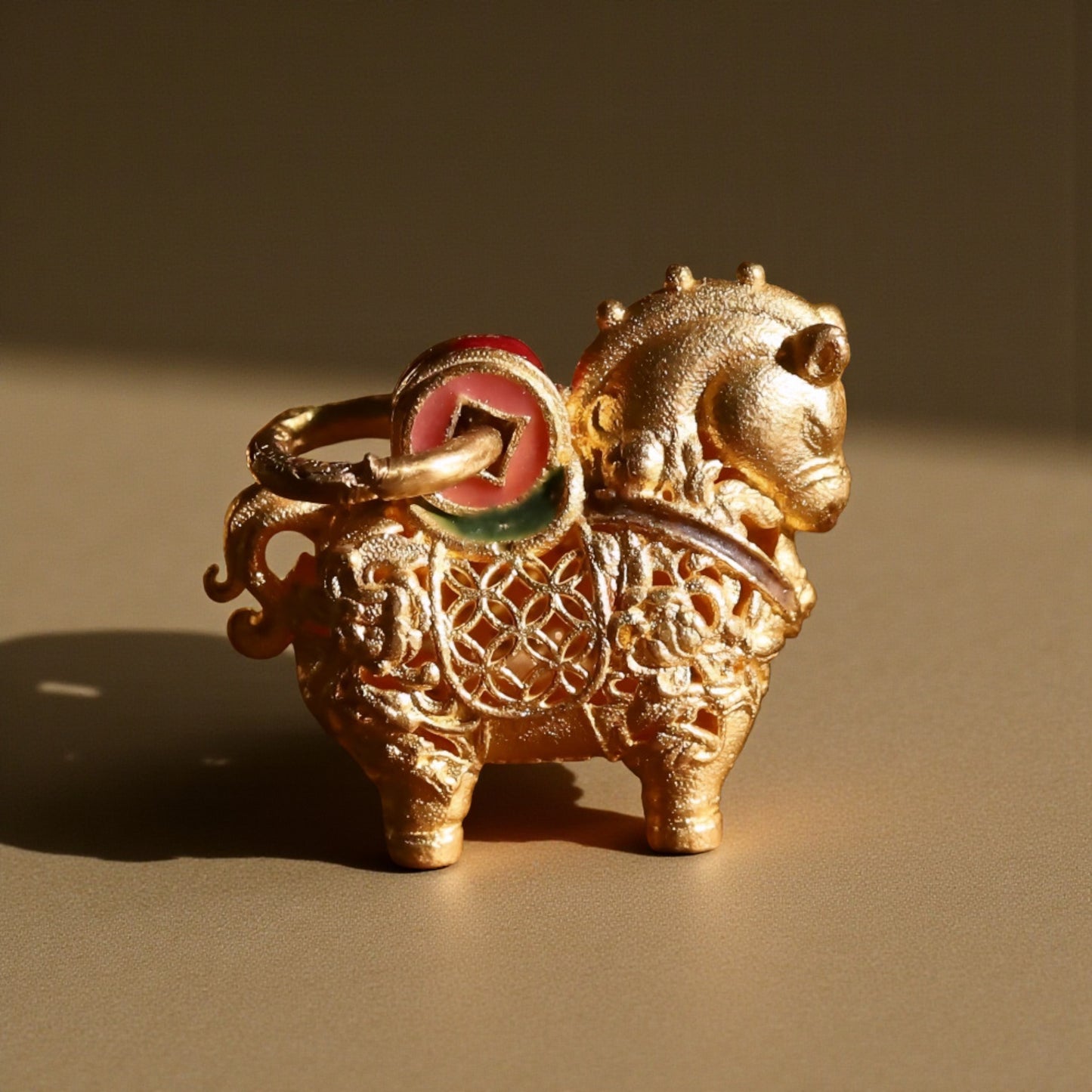 24K 999 Gold Vintage Zodiac Chinese Year of Horse Monthly Cloisonné Enamel Pendant