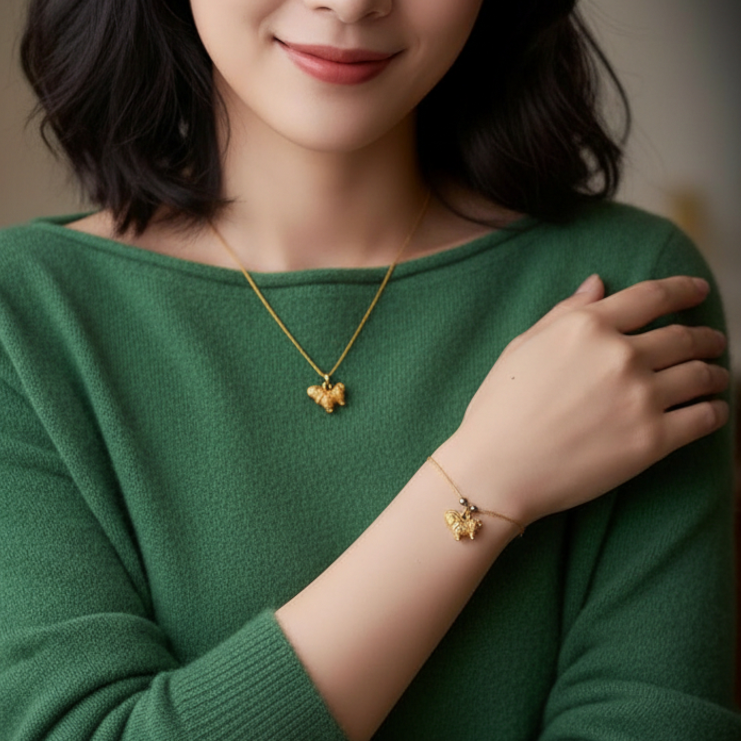 24K 999 Gold Vintage Zodiac Chinese Year of Horse Monthly Cloisonné Enamel Pendant