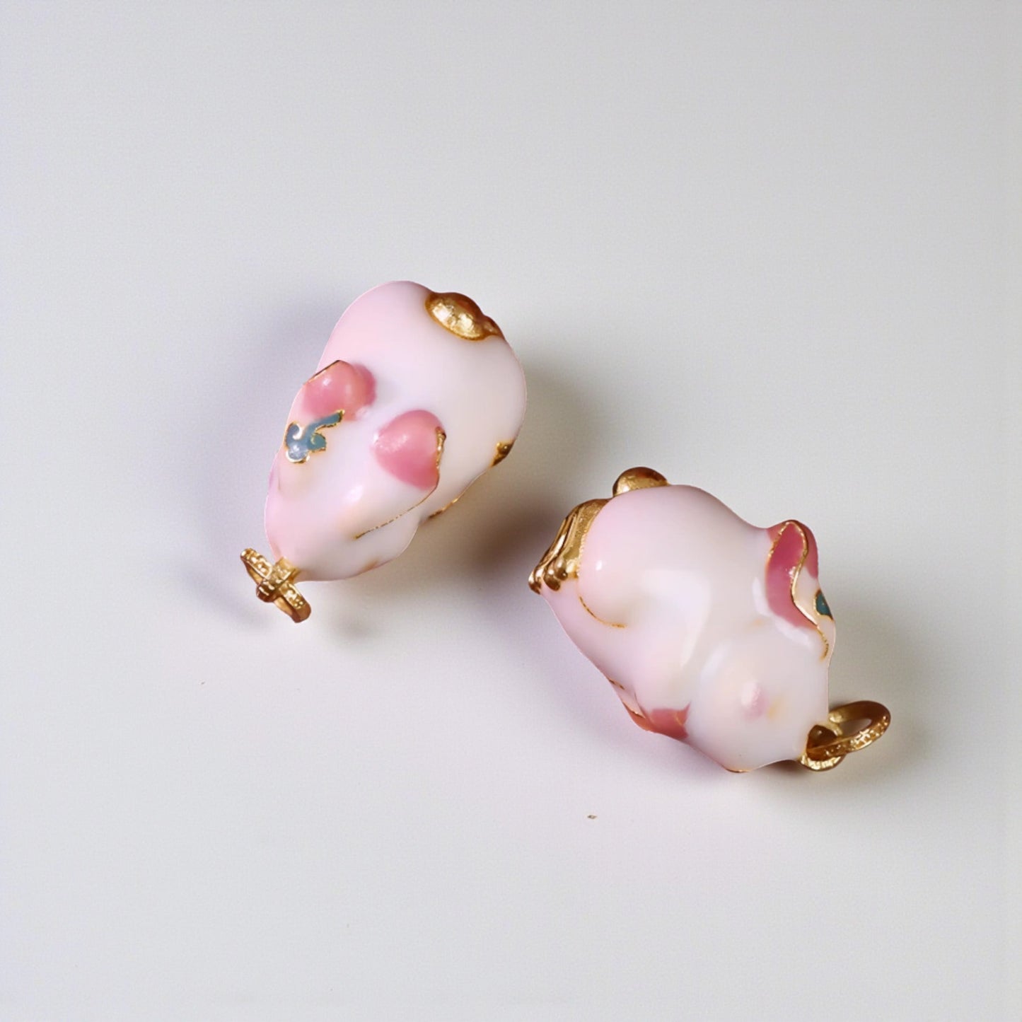 24K 999 Gold Pink Cloisonné Enamel Lucky Rabbit Pendant