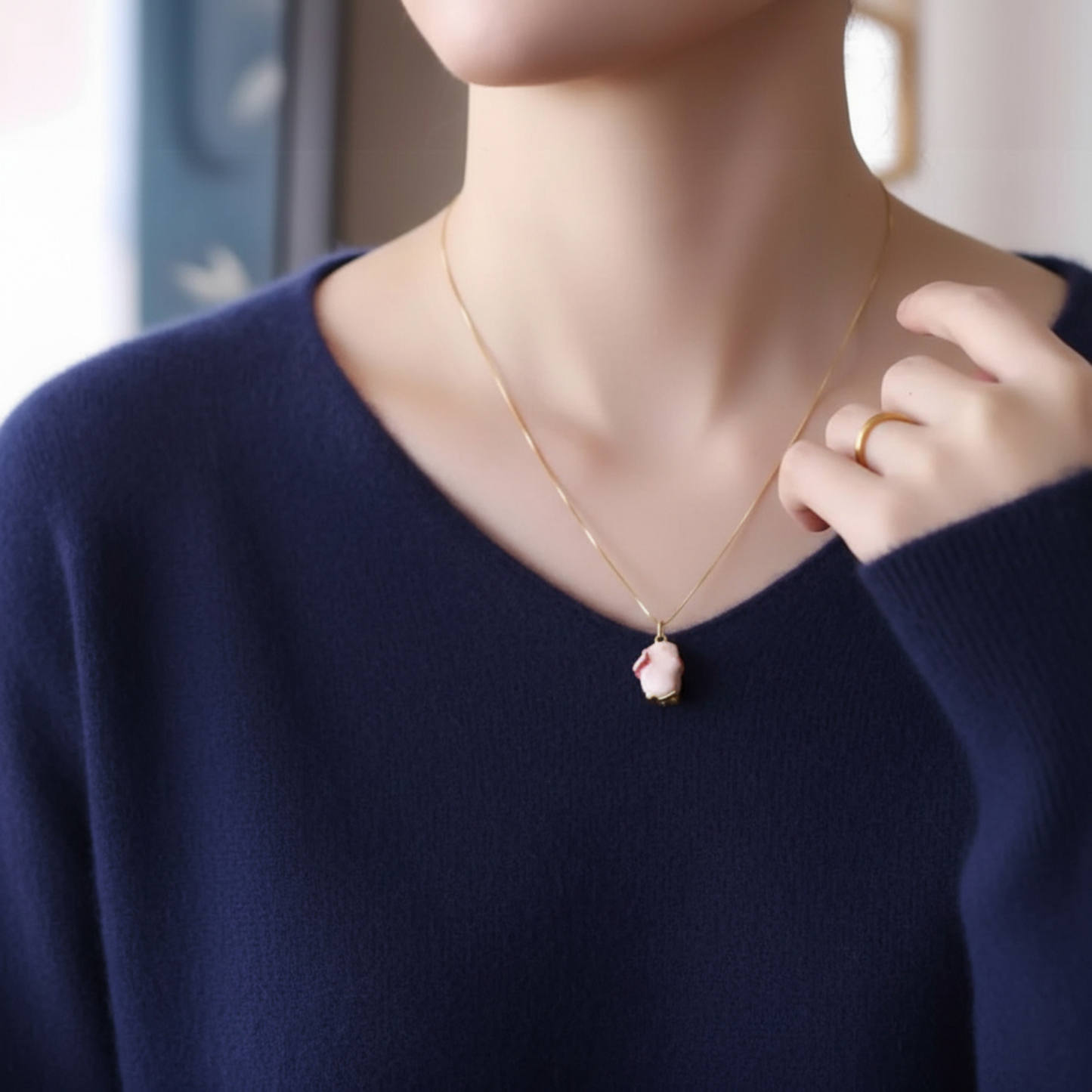 24K 999 Gold Pink Cloisonné Enamel Lucky Rabbit Pendant