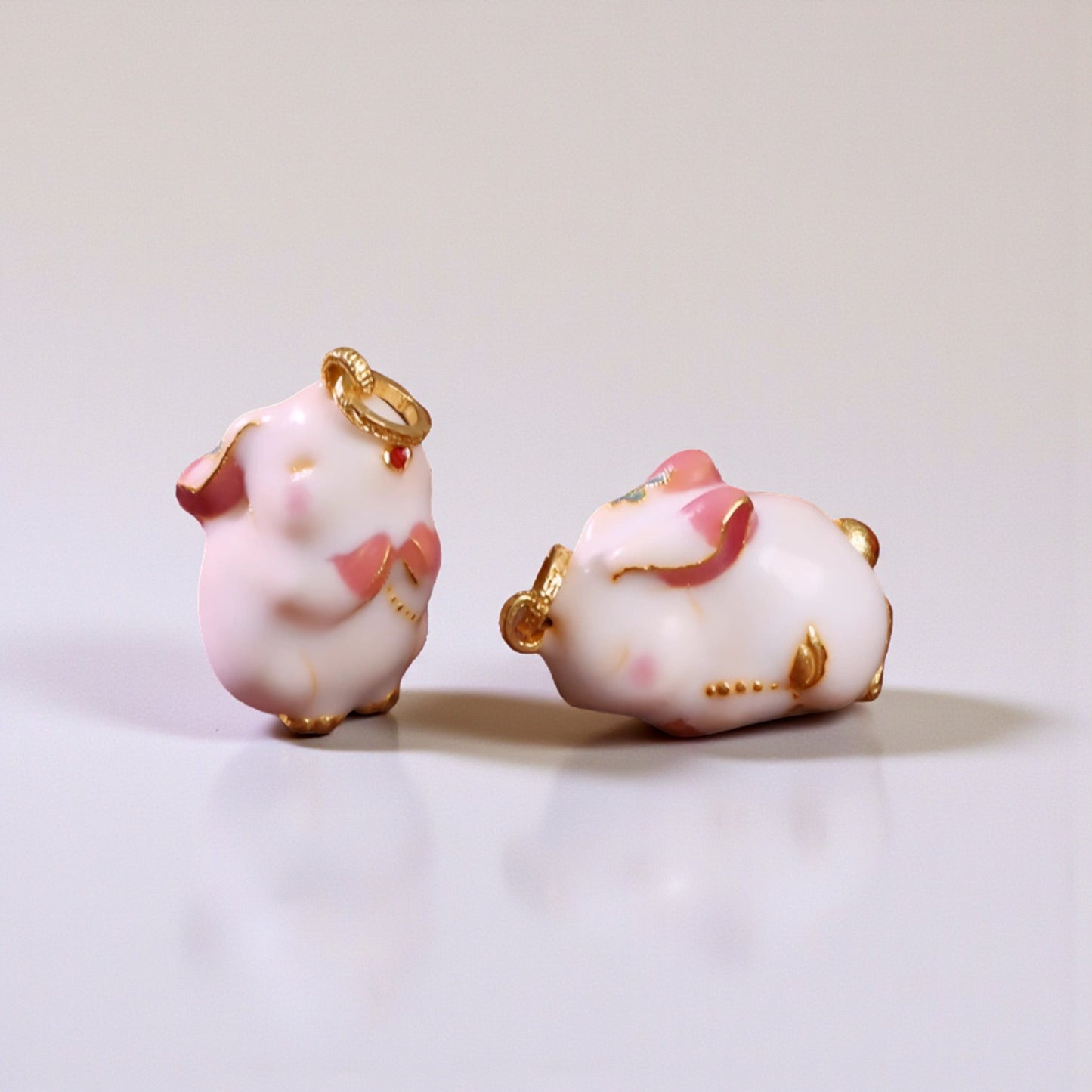 24K 999 Gold Pink Cloisonné Enamel Lucky Rabbit Pendant