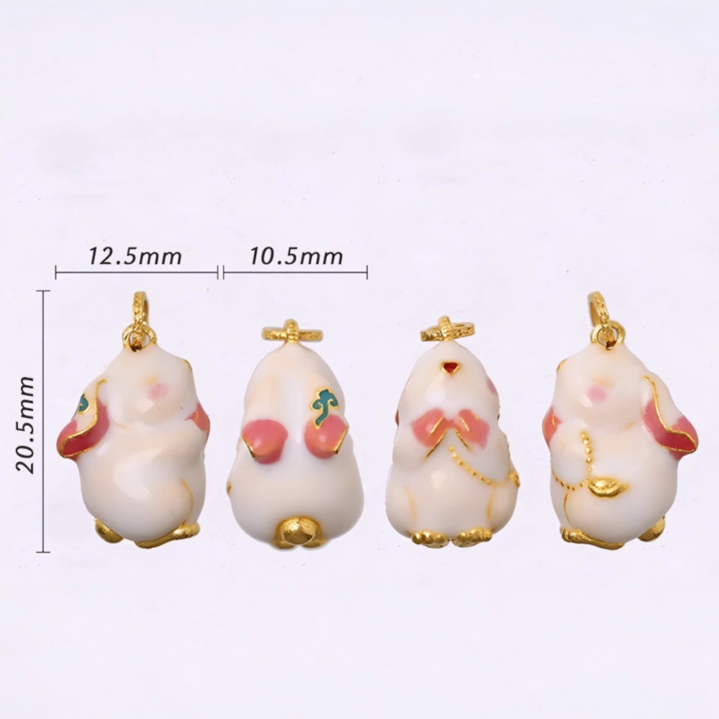 24K 999 Gold Pink Cloisonné Enamel Lucky Rabbit Pendant