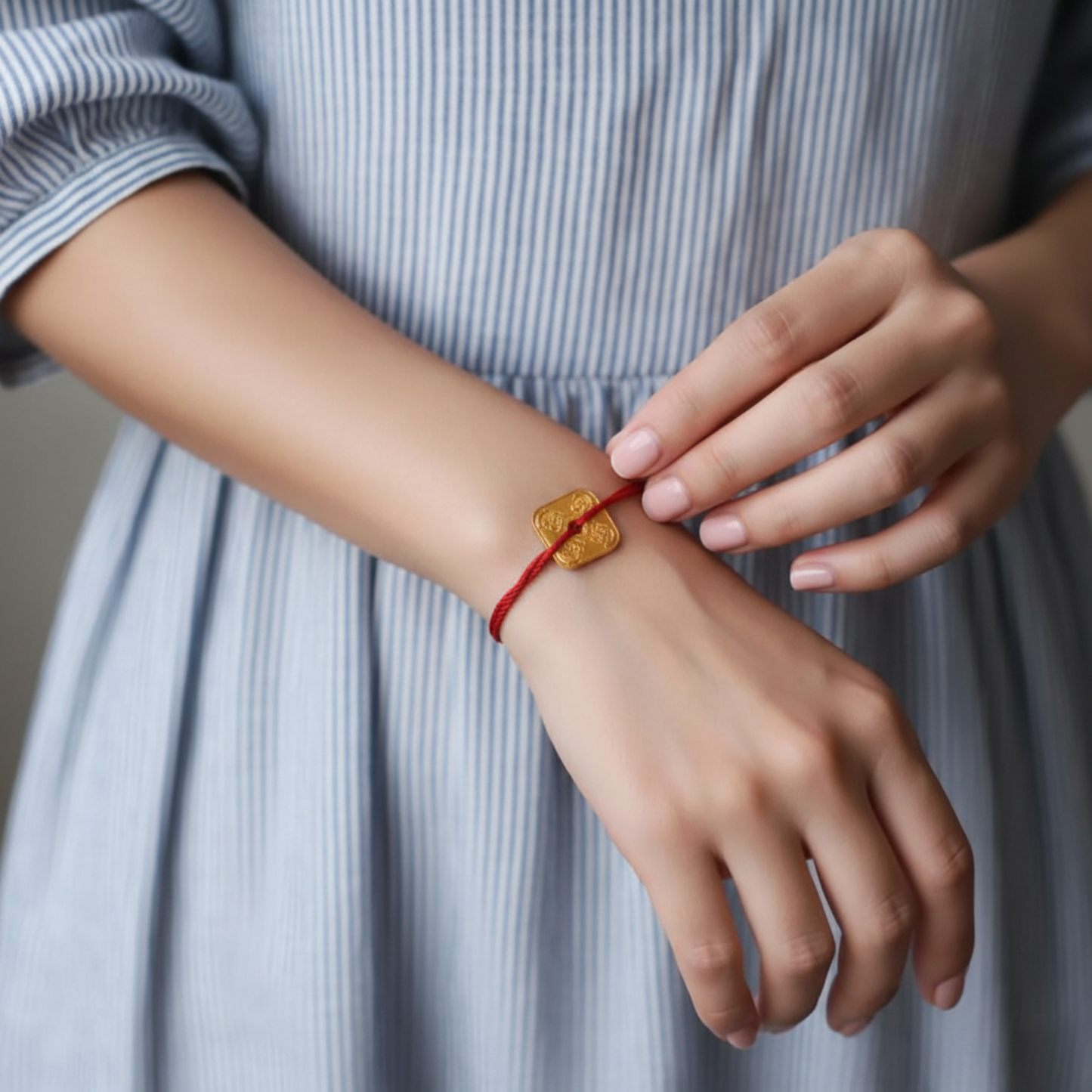 24K 999 Gold Vintage Chinese Fu Blessing Square Engraved Coin Good Luck Pendant