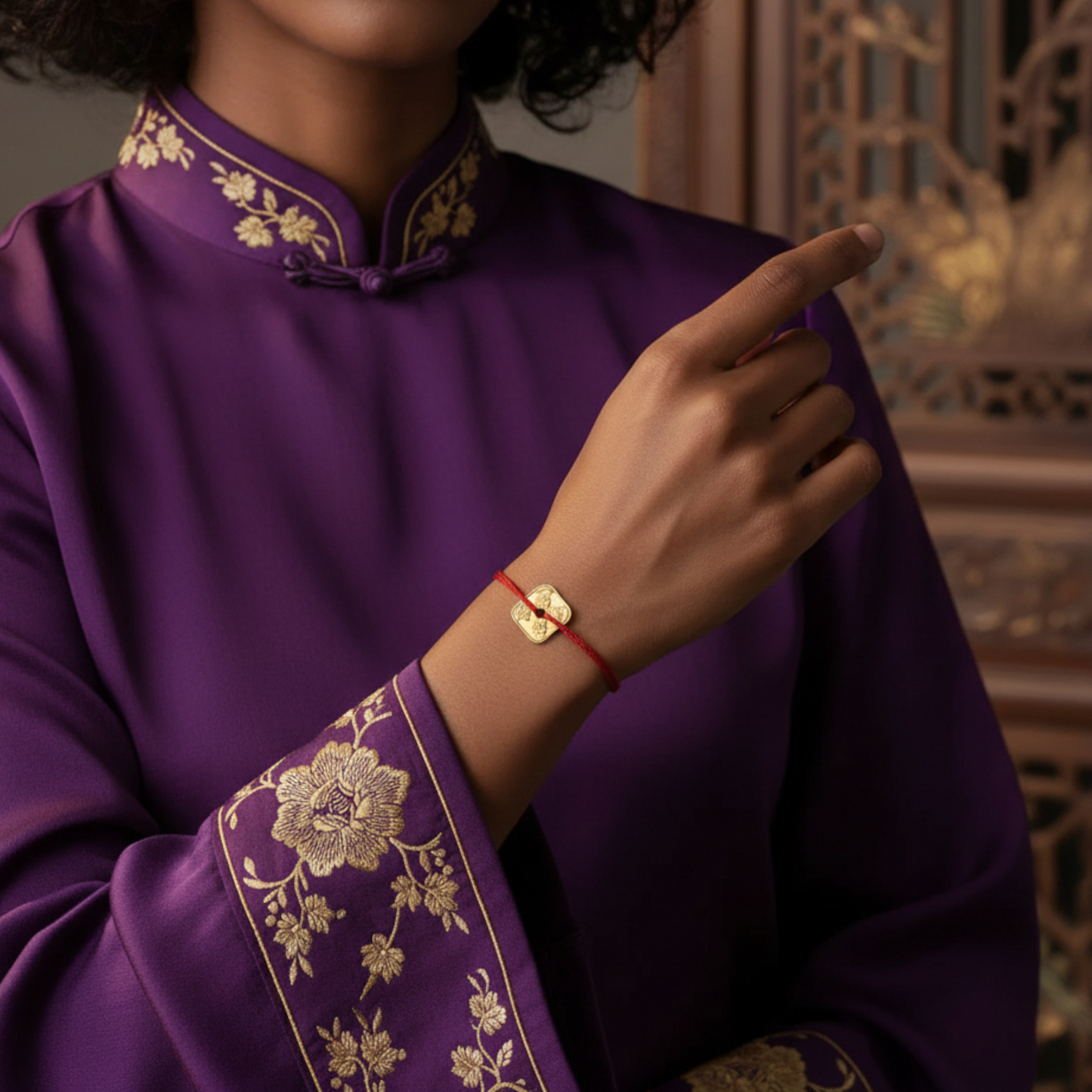 24K 999 Gold Vintage Chinese Fu Blessing Square Engraved Coin Good Luck Pendant