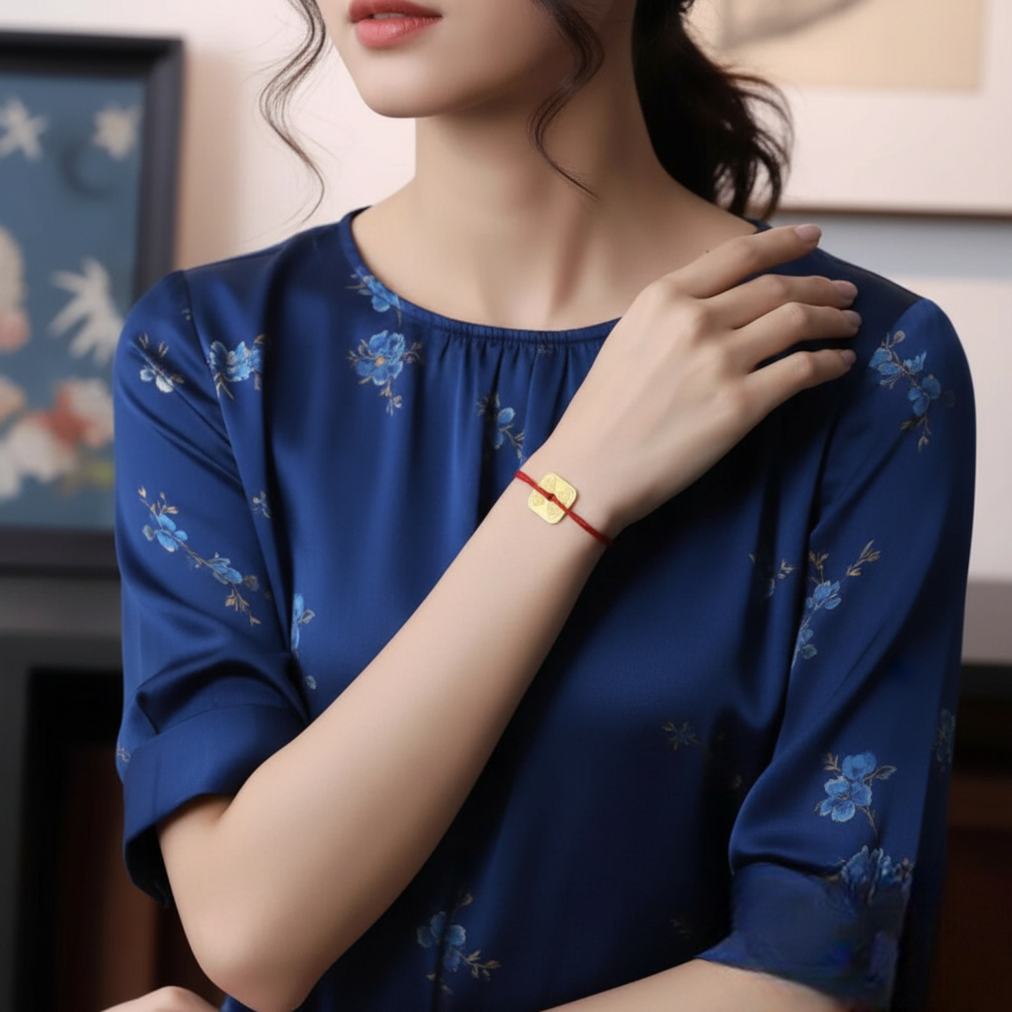 24K 999 Gold Vintage Chinese Fu Blessing Square Engraved Coin Good Luck Pendant