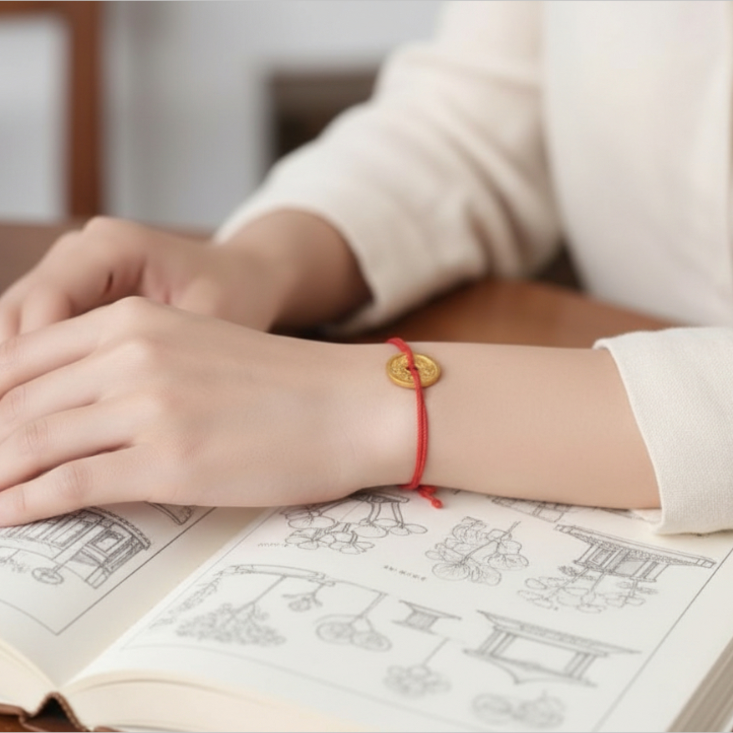 24K 999 Gold Vintage Chinese Hand-Engraved Hammered Coin Pendant