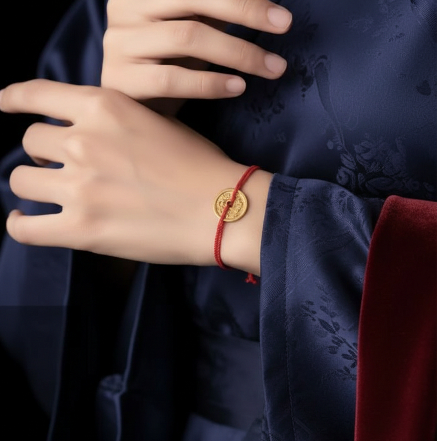 24K 999 Gold Vintage Chinese Hand-Engraved Hammered Coin Pendant