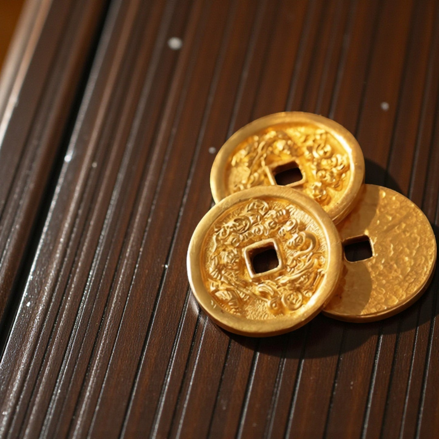 24K 999 Gold Vintage Chinese Hand-Engraved Hammered Coin Pendant