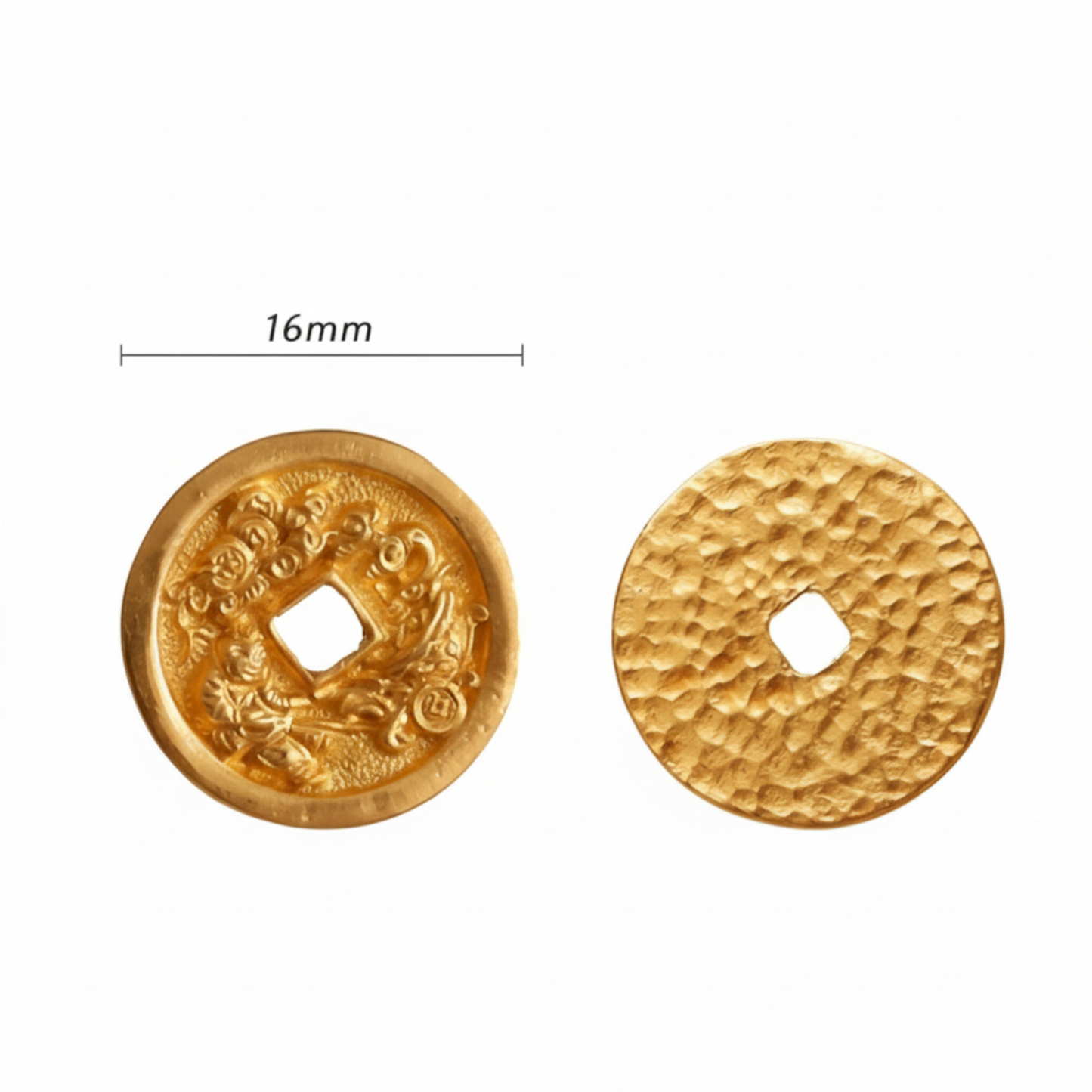 24K 999 Gold Vintage Chinese Hand-Engraved Hammered Coin Pendant