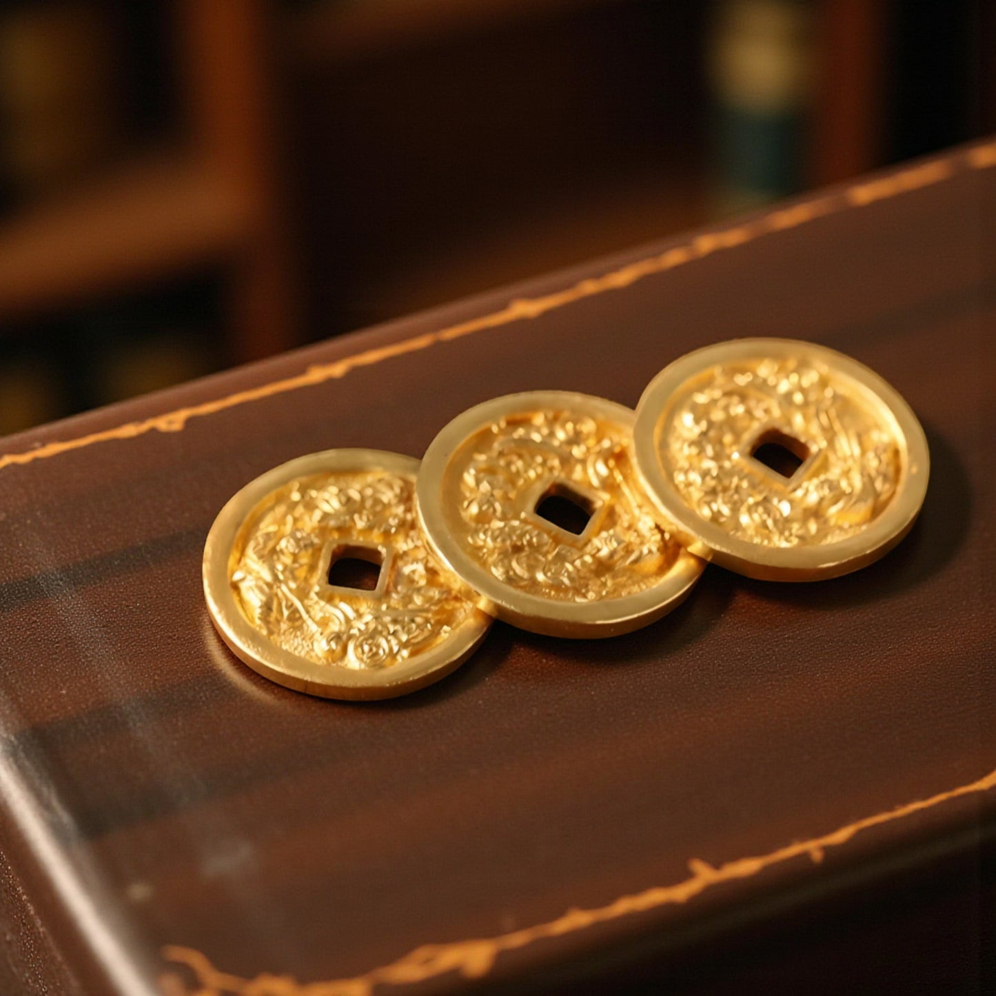 24K 999 Gold Vintage Chinese Hand-Engraved Hammered Coin Pendant