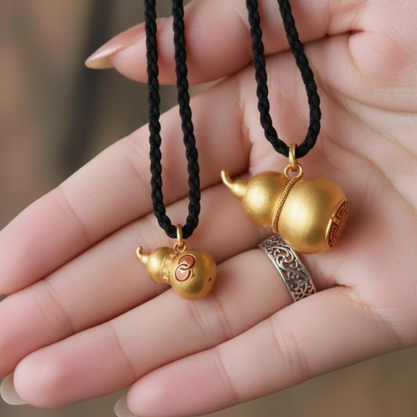 24K 999 Gold Cloisonné Enamel Gourd Unisex Men Women Pendant