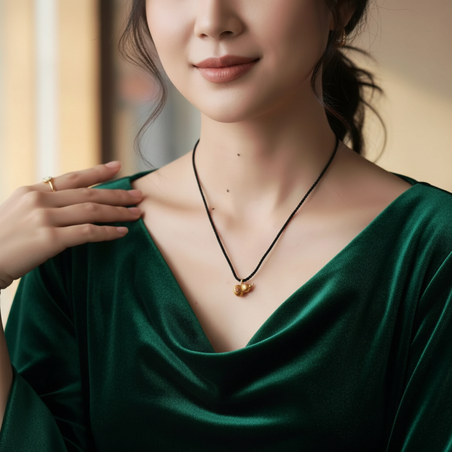 24K 999 Gold Cloisonné Enamel Gourd Unisex Men Women Pendant