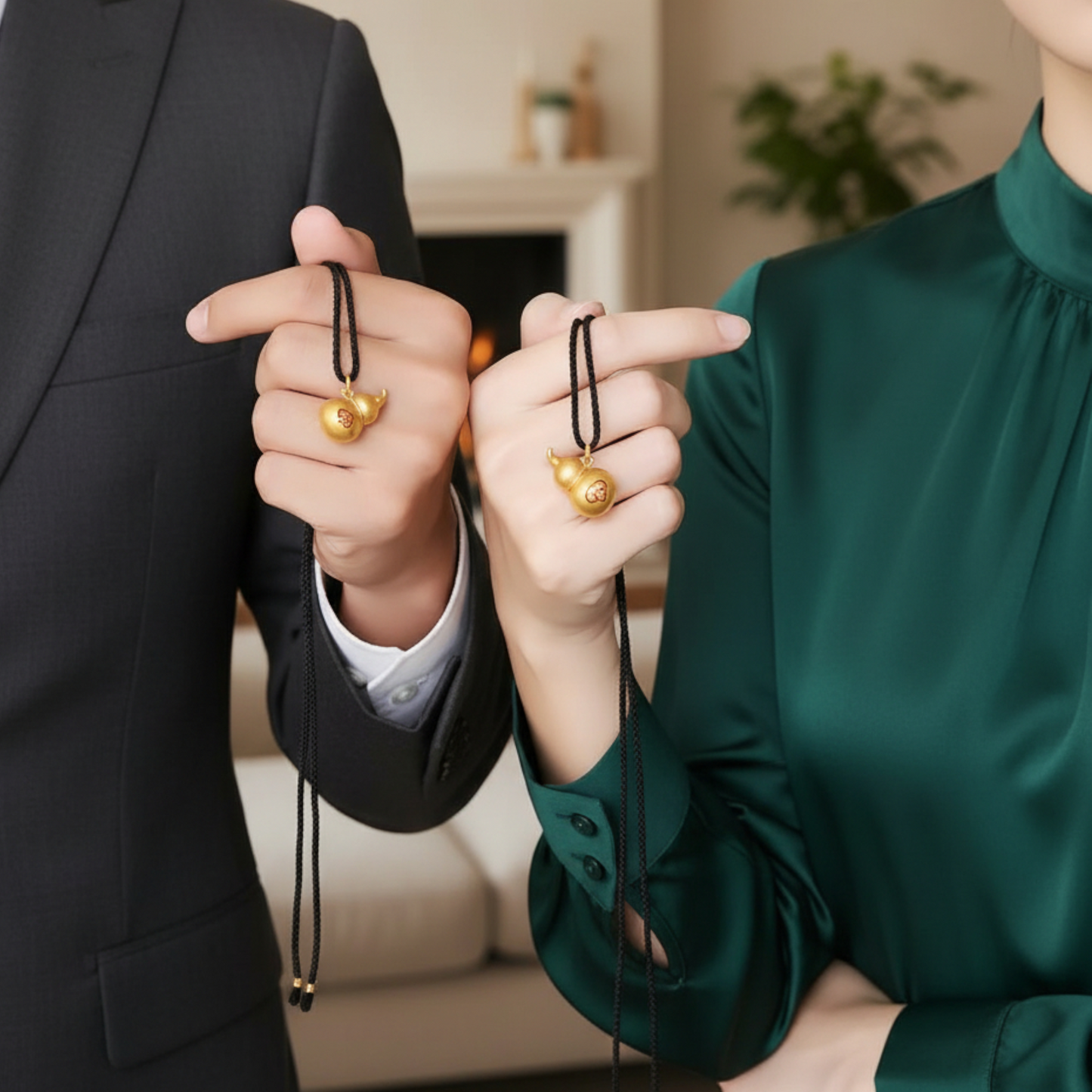 24K 999 Gold Cloisonné Enamel Gourd Unisex Men Women Pendant