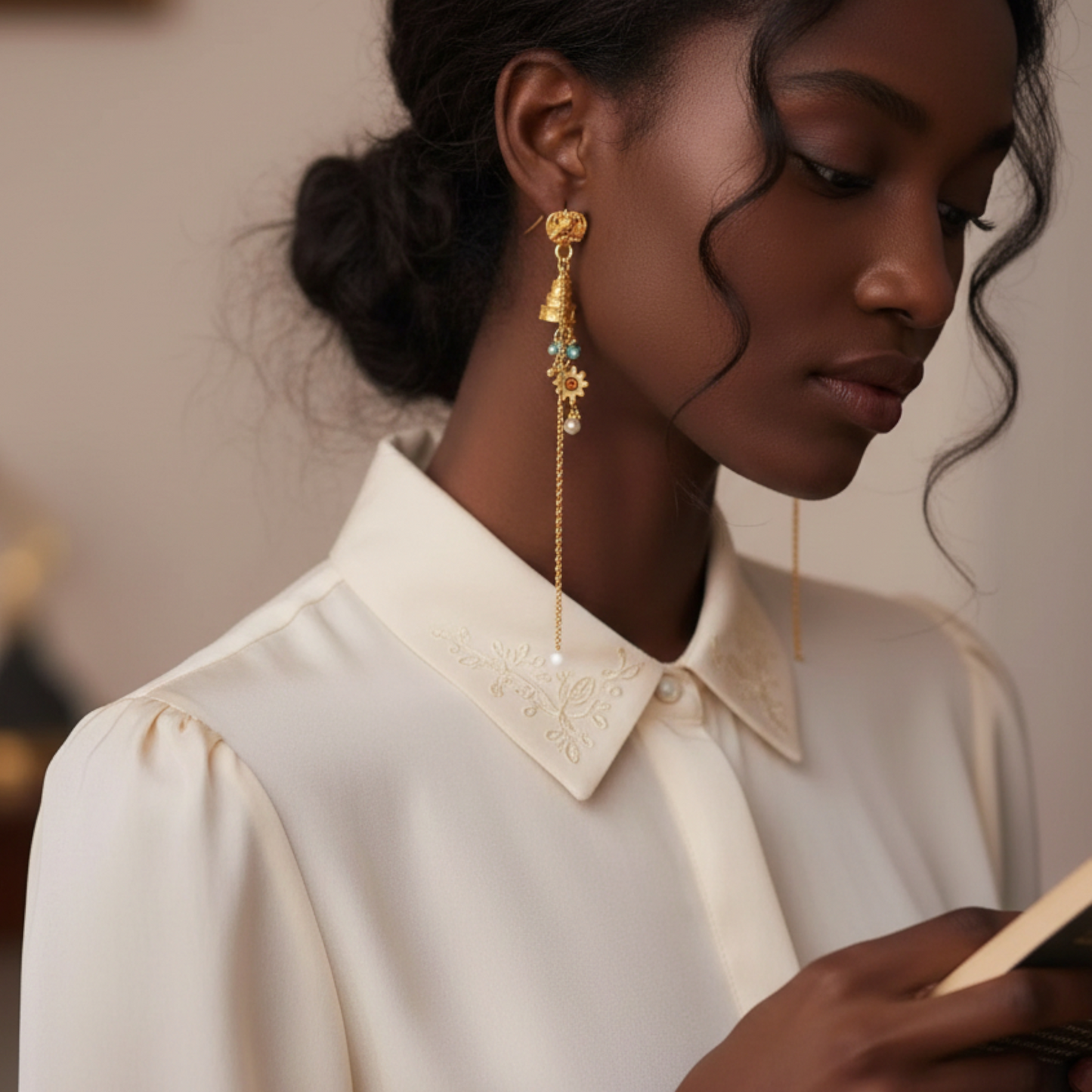 24K 999 Gold D.I.Y Charm Antique Style Hand-Engraved Brooches Earrings Floral