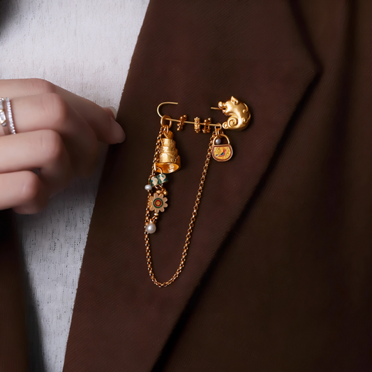 24K 999 Gold D.I.Y Charm Antique Style Hand-Engraved Brooches Earrings Floral