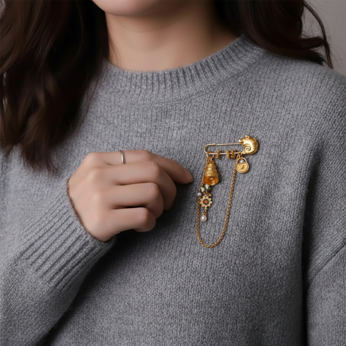 24K 999 Gold D.I.Y Charm Antique Style Hand-Engraved Brooches Earrings Floral