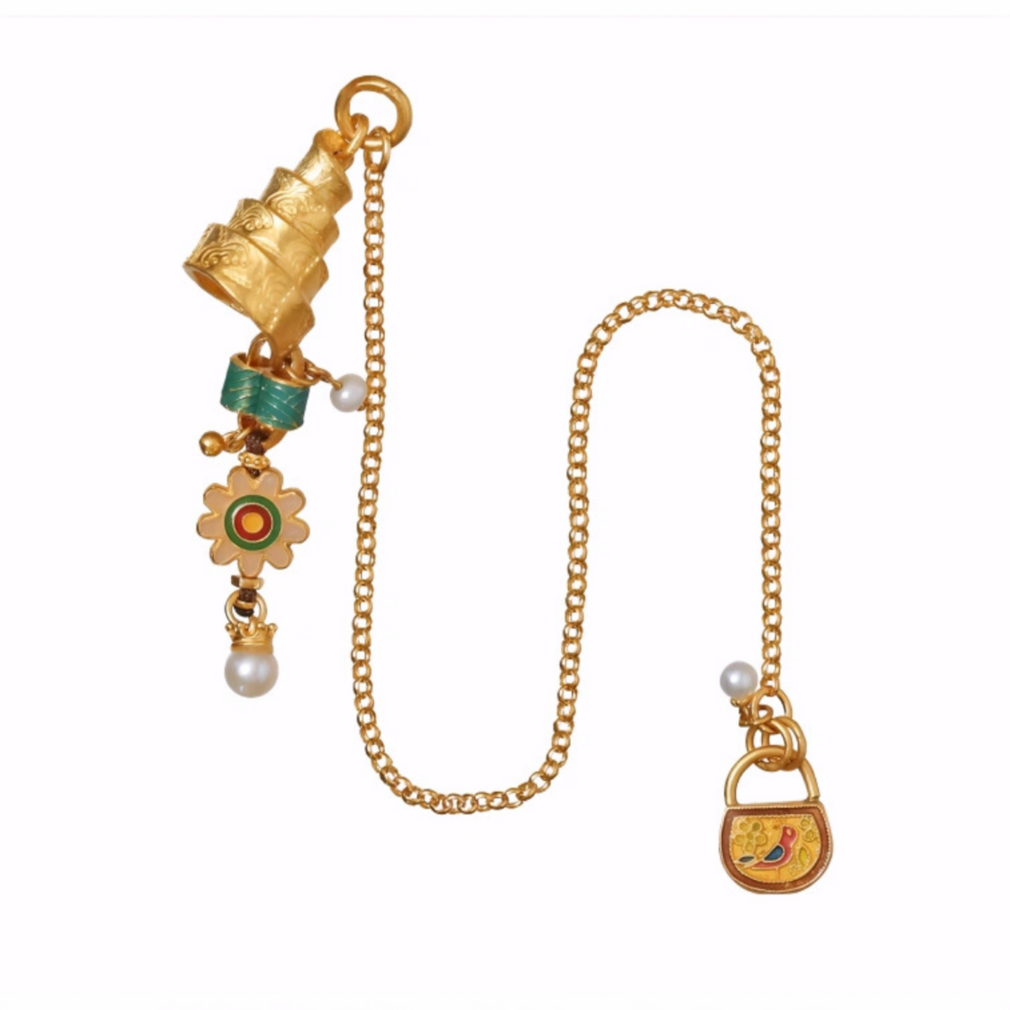 24K 999 Gold D.I.Y Charm Antique Style Hand-Engraved Brooches Earrings Floral