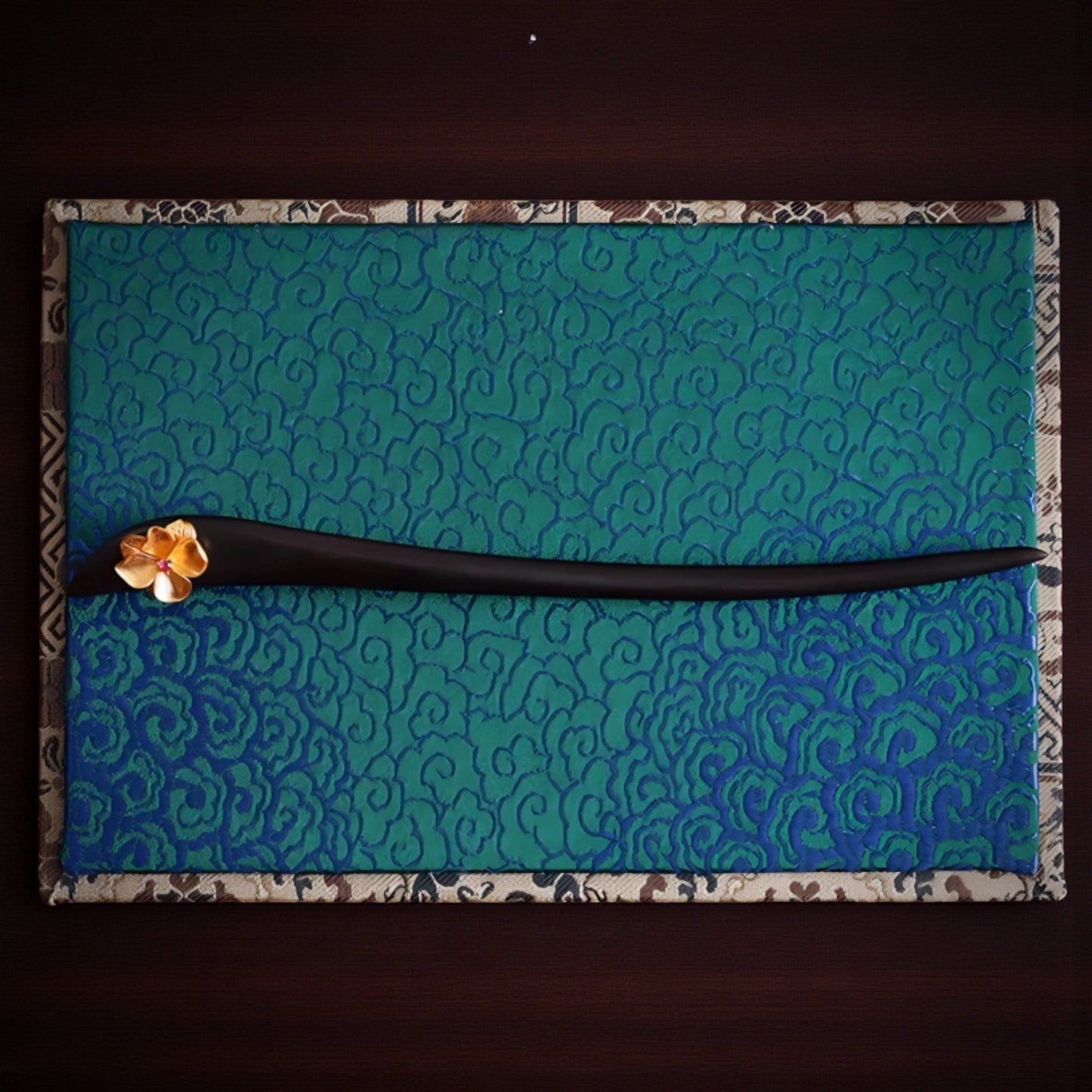 24K 999 Gold Asian Style Elegant Wooden Hairpin Flower Hair Accessory