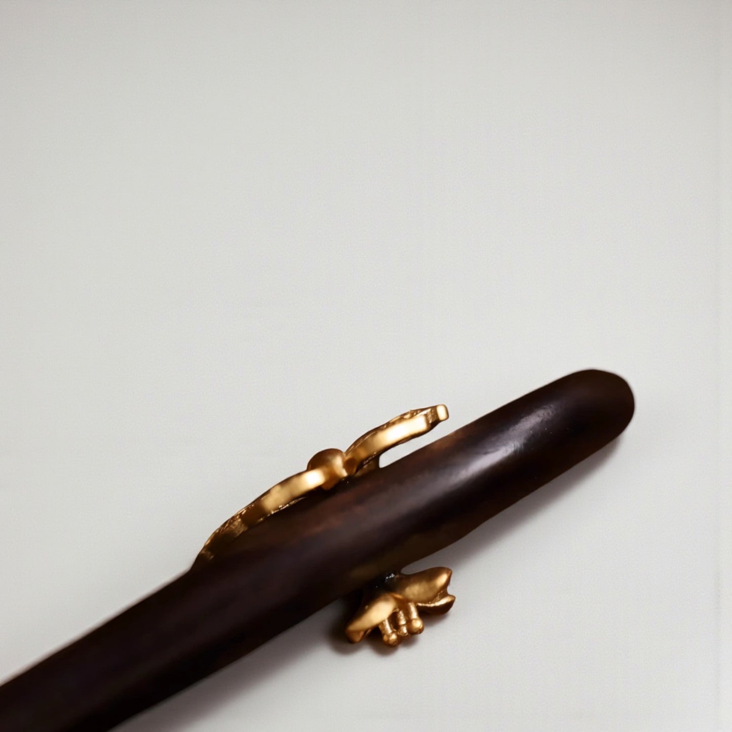 24K 999 Gold Asian Style Elegant Wooden Hairpin Butterfly Hair Accessory