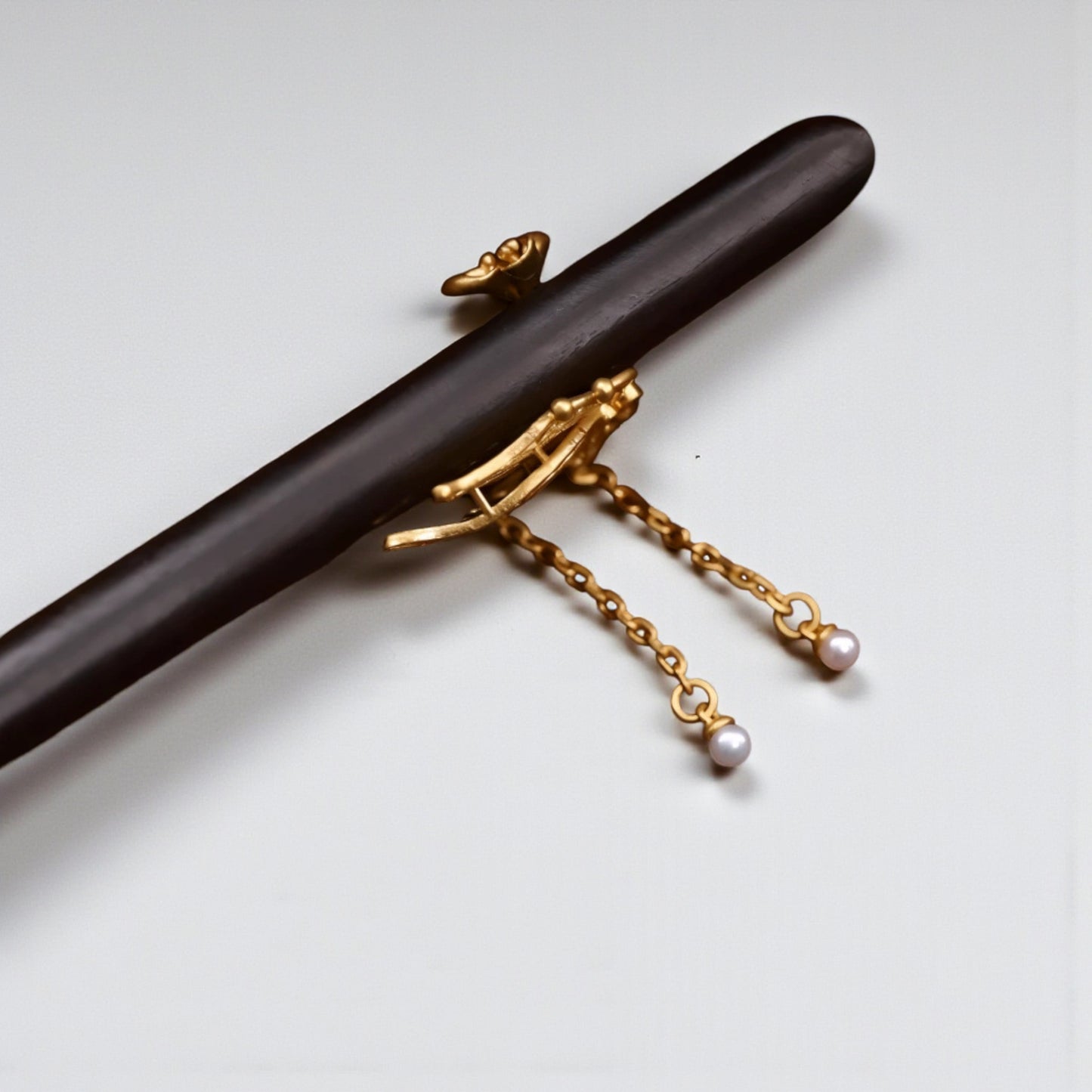 24K 999 Gold Asian Style Elegant Wooden Hairpin Butterfly Hair Accessory