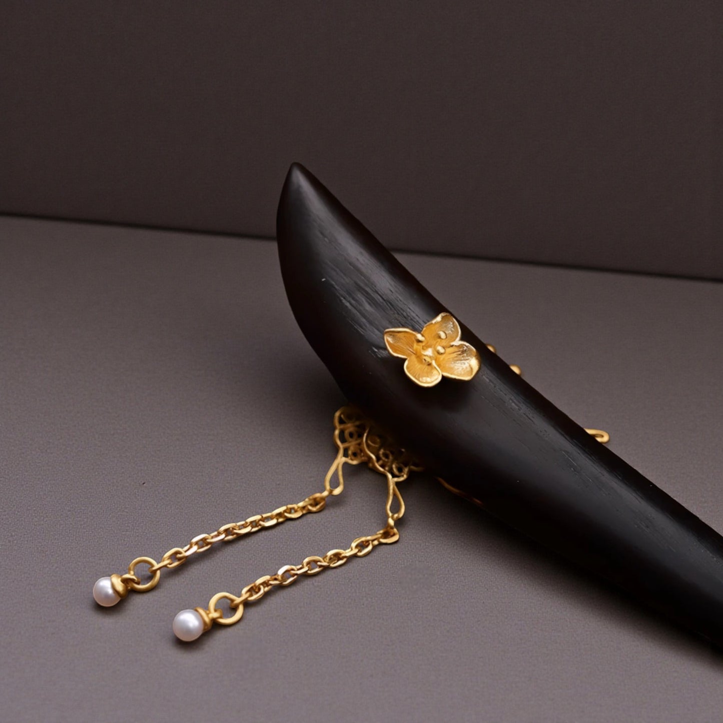 24K 999 Gold Asian Style Elegant Wooden Hairpin Butterfly Hair Accessory