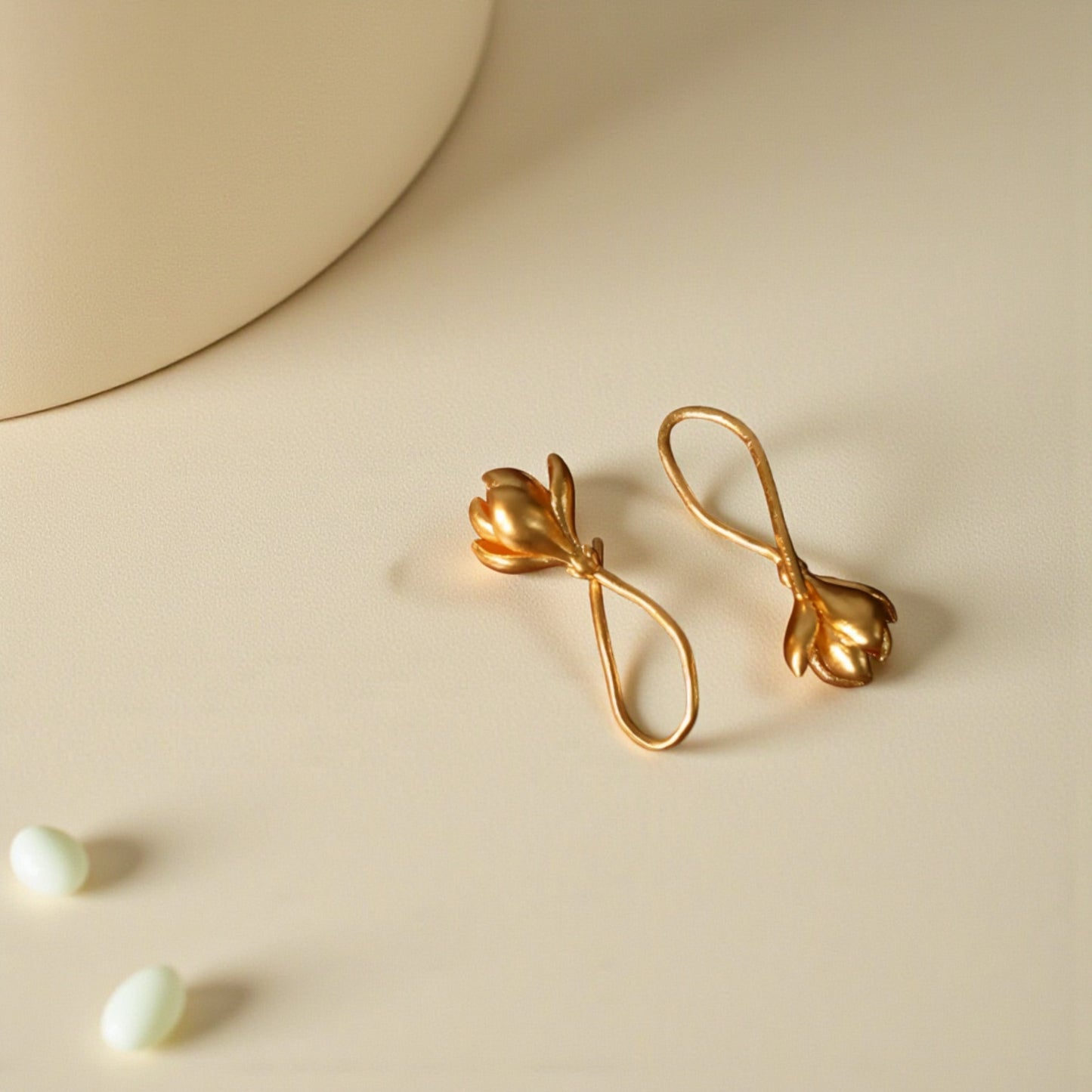 24K 999 Gold Magnolia Flower Handmade Ear Hooks Earrings