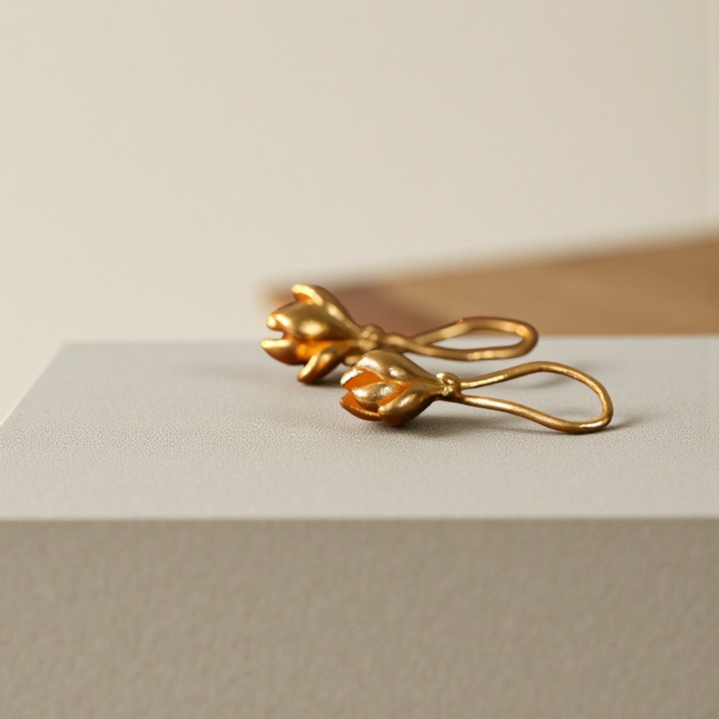 24K 999 Gold Magnolia Flower Handmade Ear Hooks Earrings