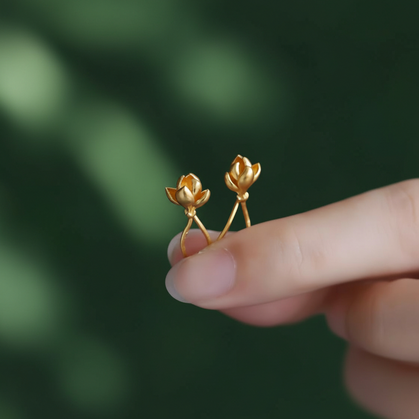 24K 999 Gold Magnolia Flower Handmade Ear Hooks Earrings