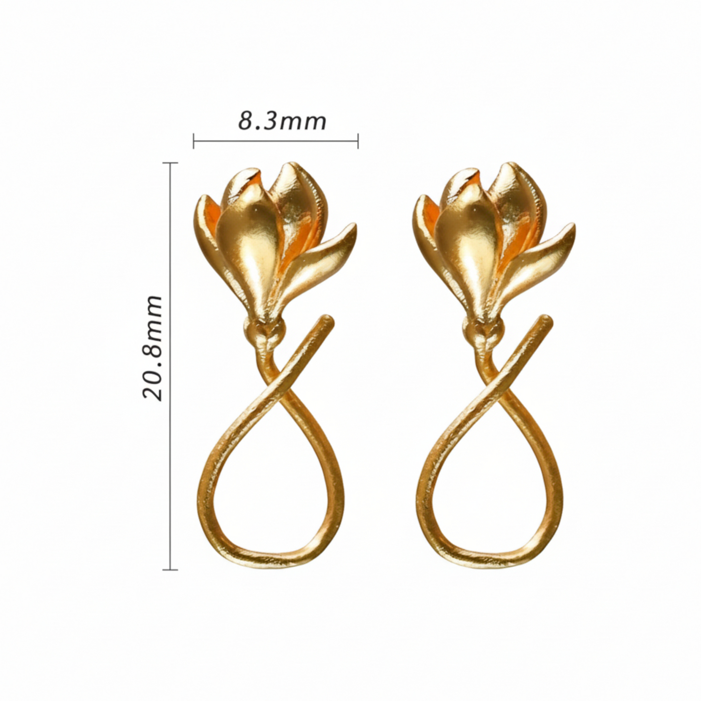 24K 999 Gold Magnolia Flower Handmade Ear Hooks Earrings
