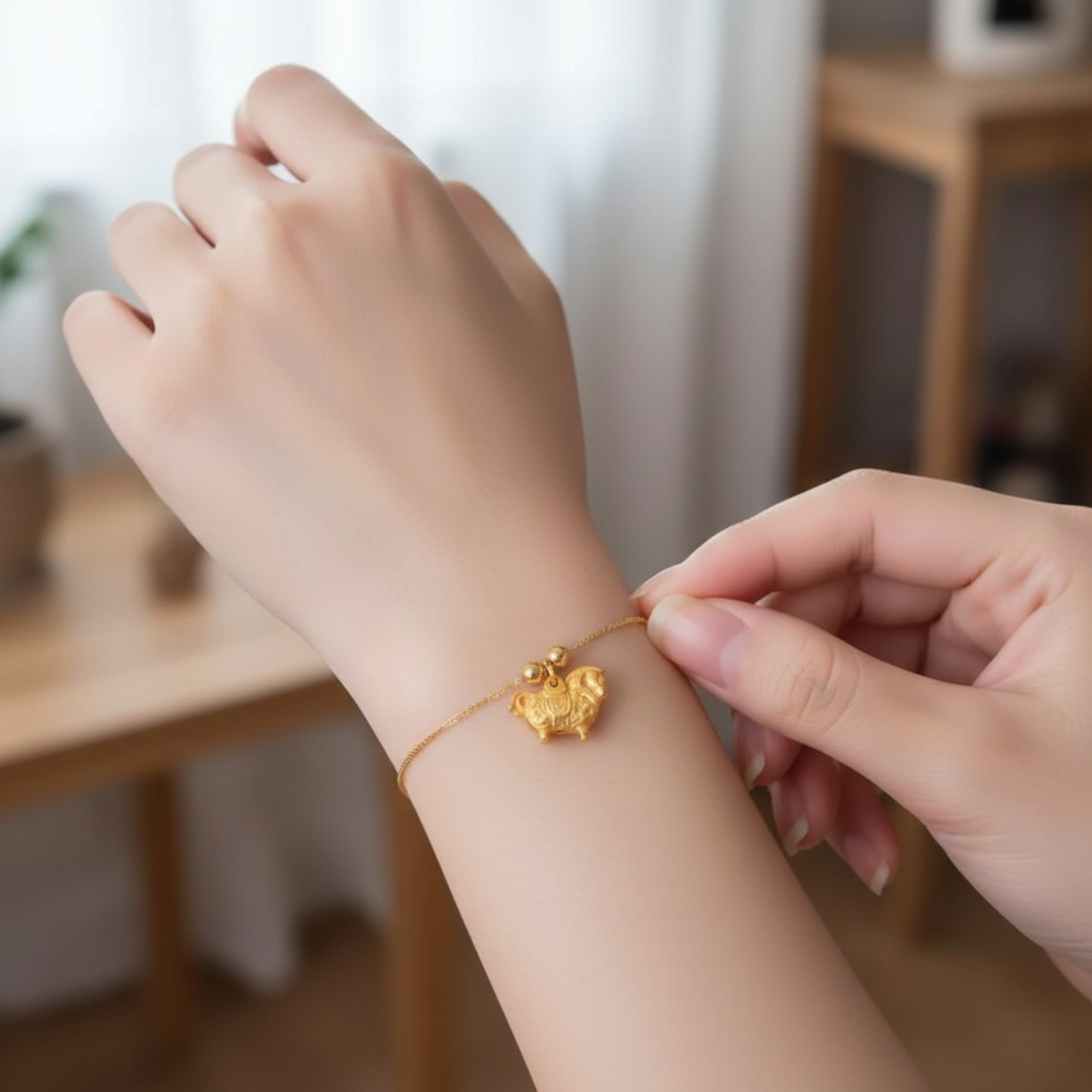 24K 999 Gold Vintage Zodiac Chinese Year of Horse Monthly Pendant