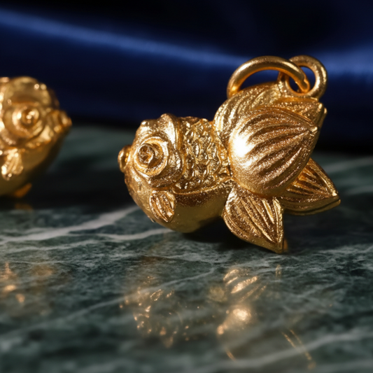 24K 999 Gold Lucky Asian Gold Fish Koi D.I.Y Charm Pendant