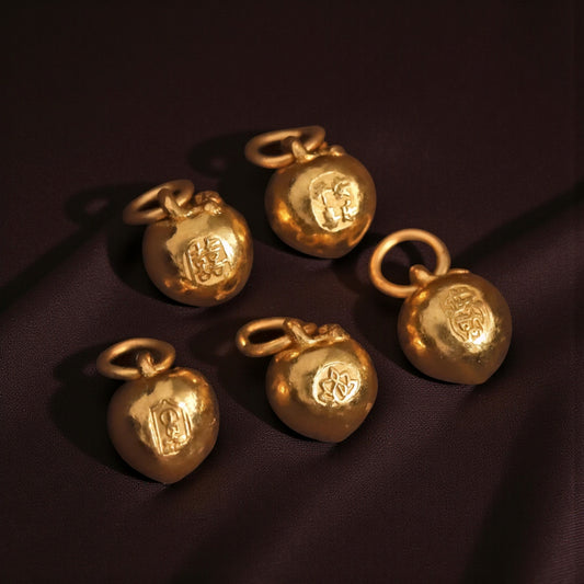 24K 999 Gold Mini Engraved Blessing Chinese Words Lucky Peach D.I.Y Charm Pendant