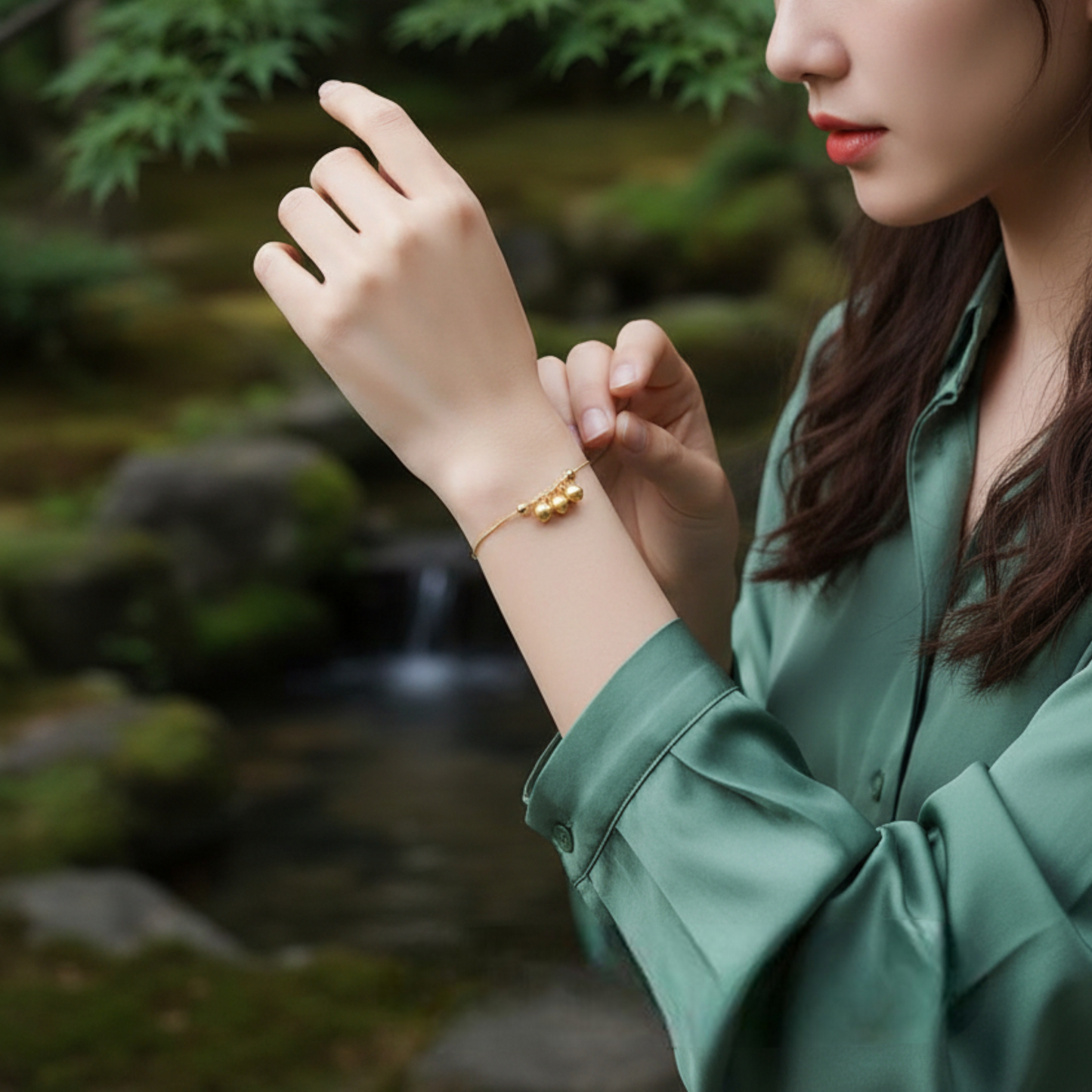 24K 999 Gold Mini Engraved Blessing Chinese Words Lucky Peach D.I.Y Charm Pendant